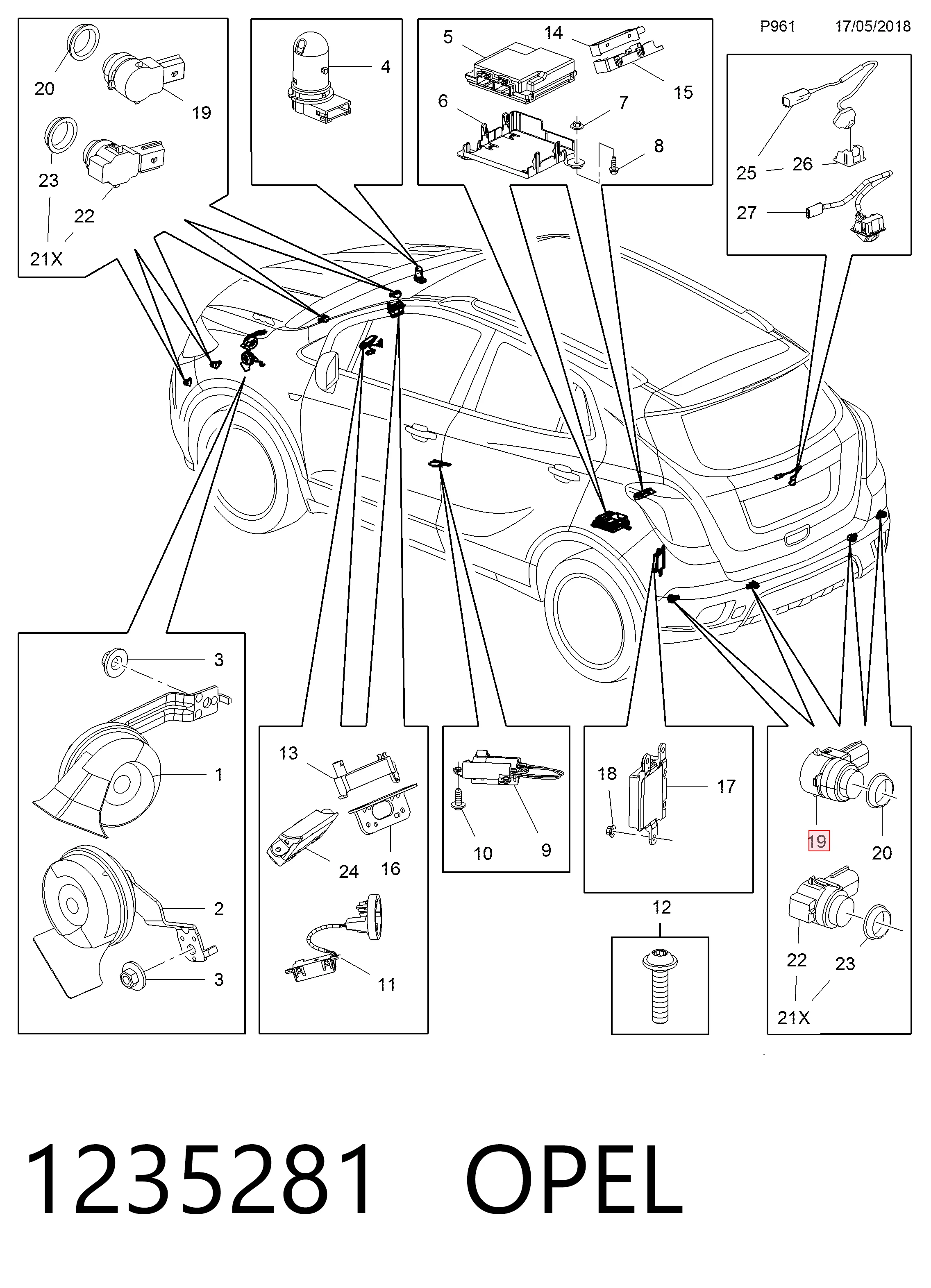 1235281 Opel Sensor traseiro de sinalização de estacionamento (sensor de estacionamento)