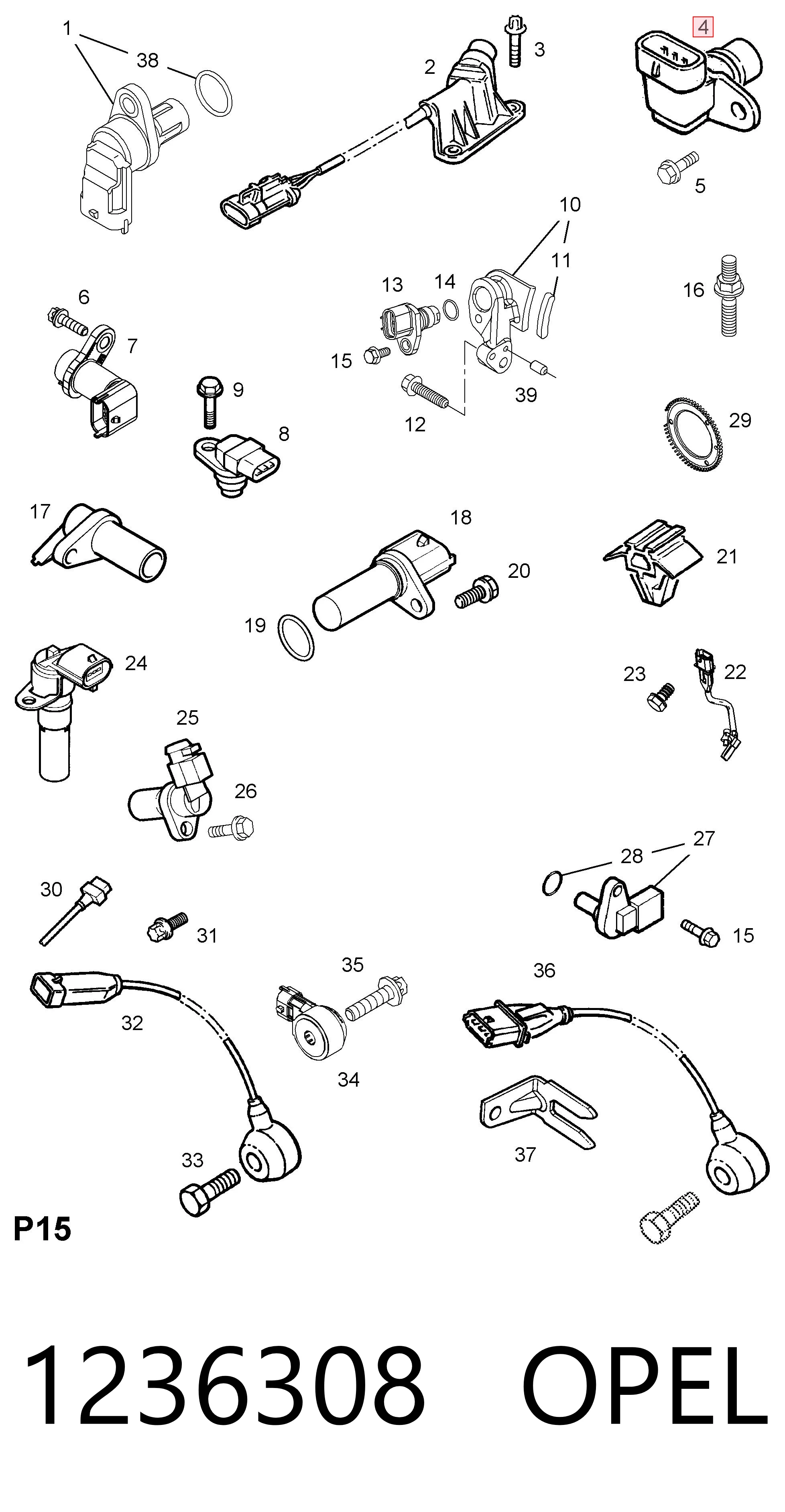 1236308 Opel Sensor de posição da árvore distribuidora