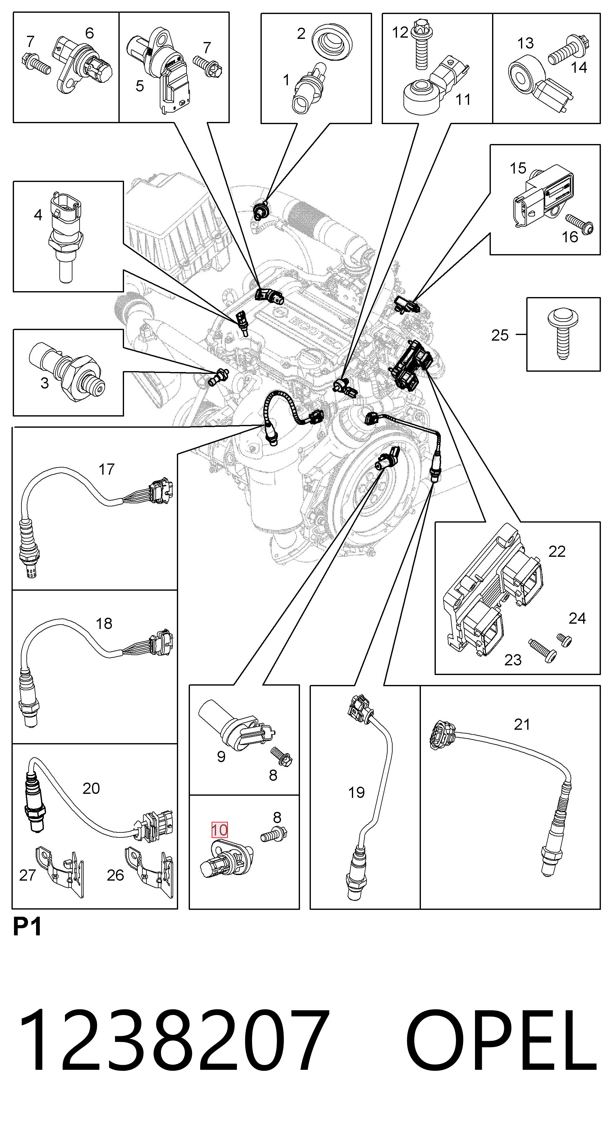 1238207 Opel Sensor de posição (de revoluções) de cambota