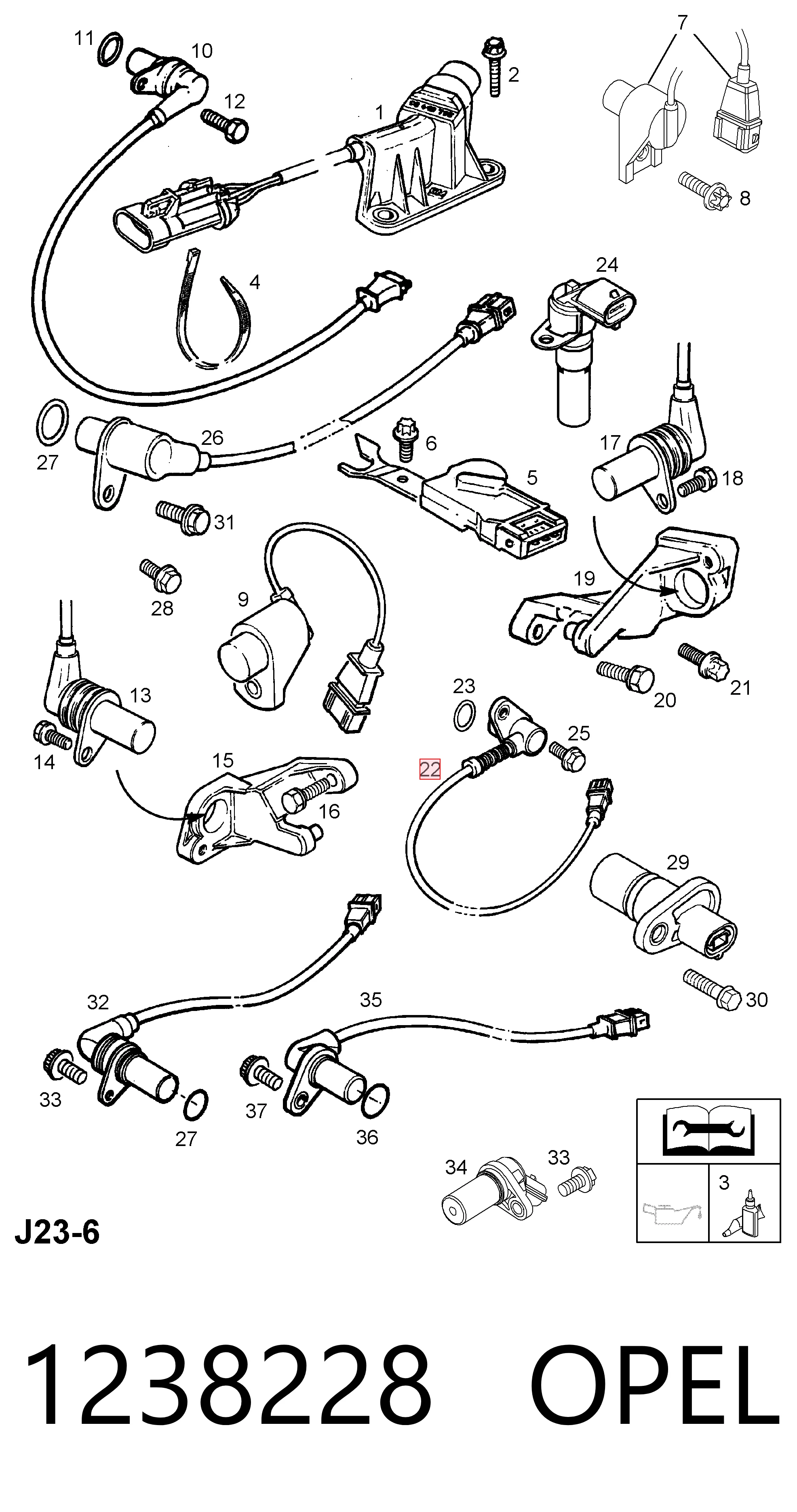 1238228 Opel Sensor de posição (de revoluções) de cambota