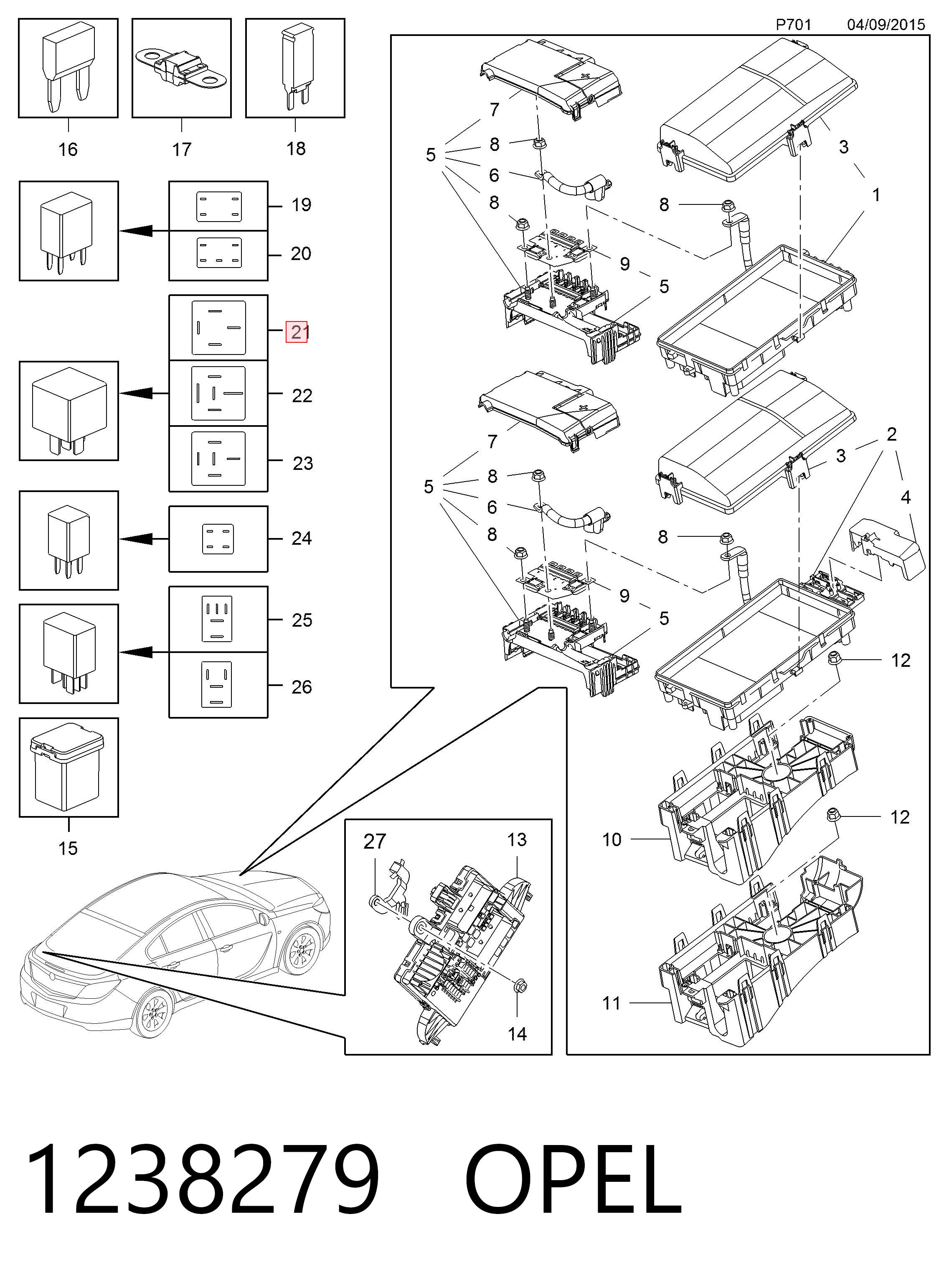 1238279 Opel Relê do compressor de suspensão pneumática