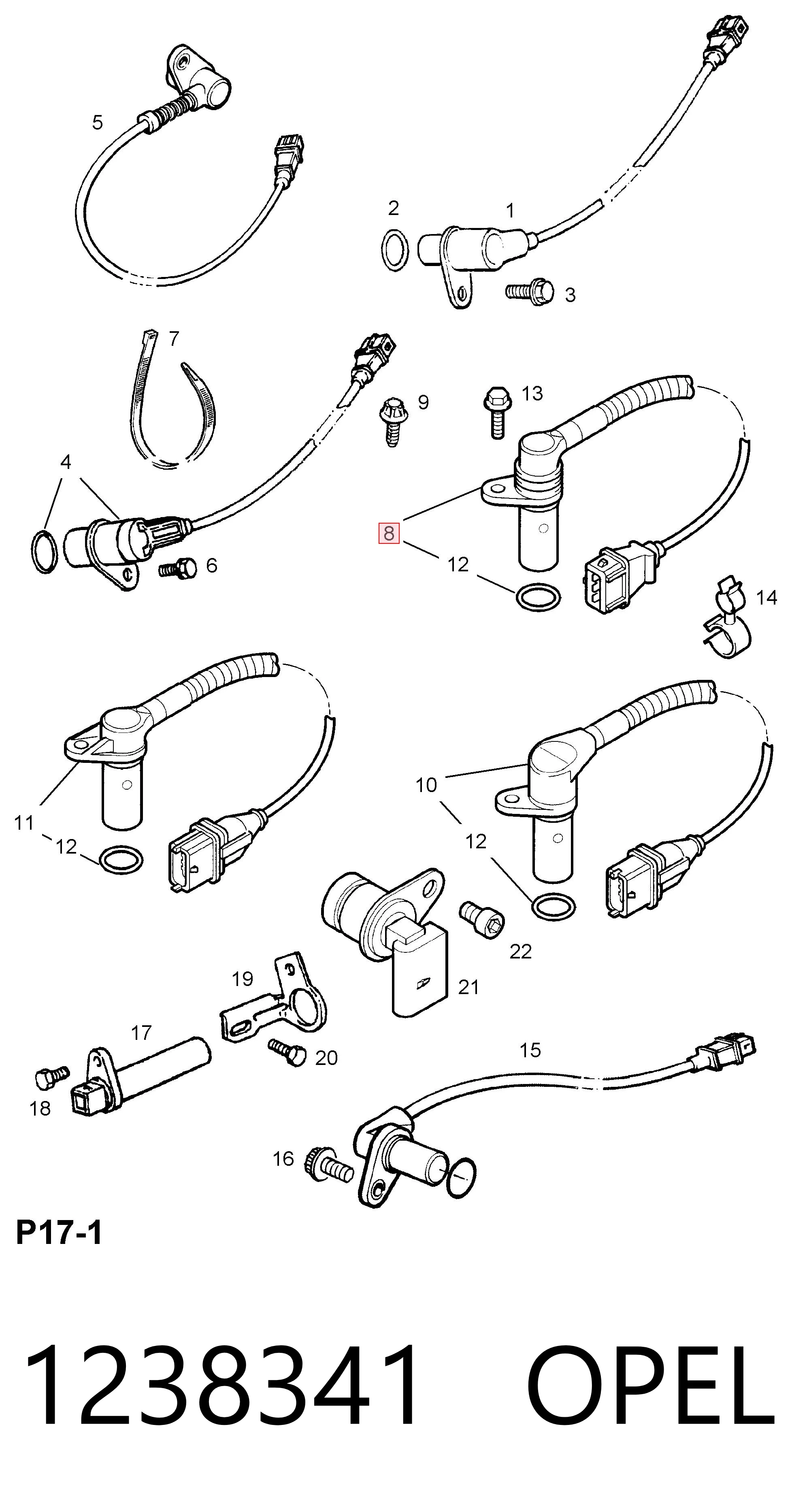 1238341 Opel Sensor de posição (de revoluções) de cambota