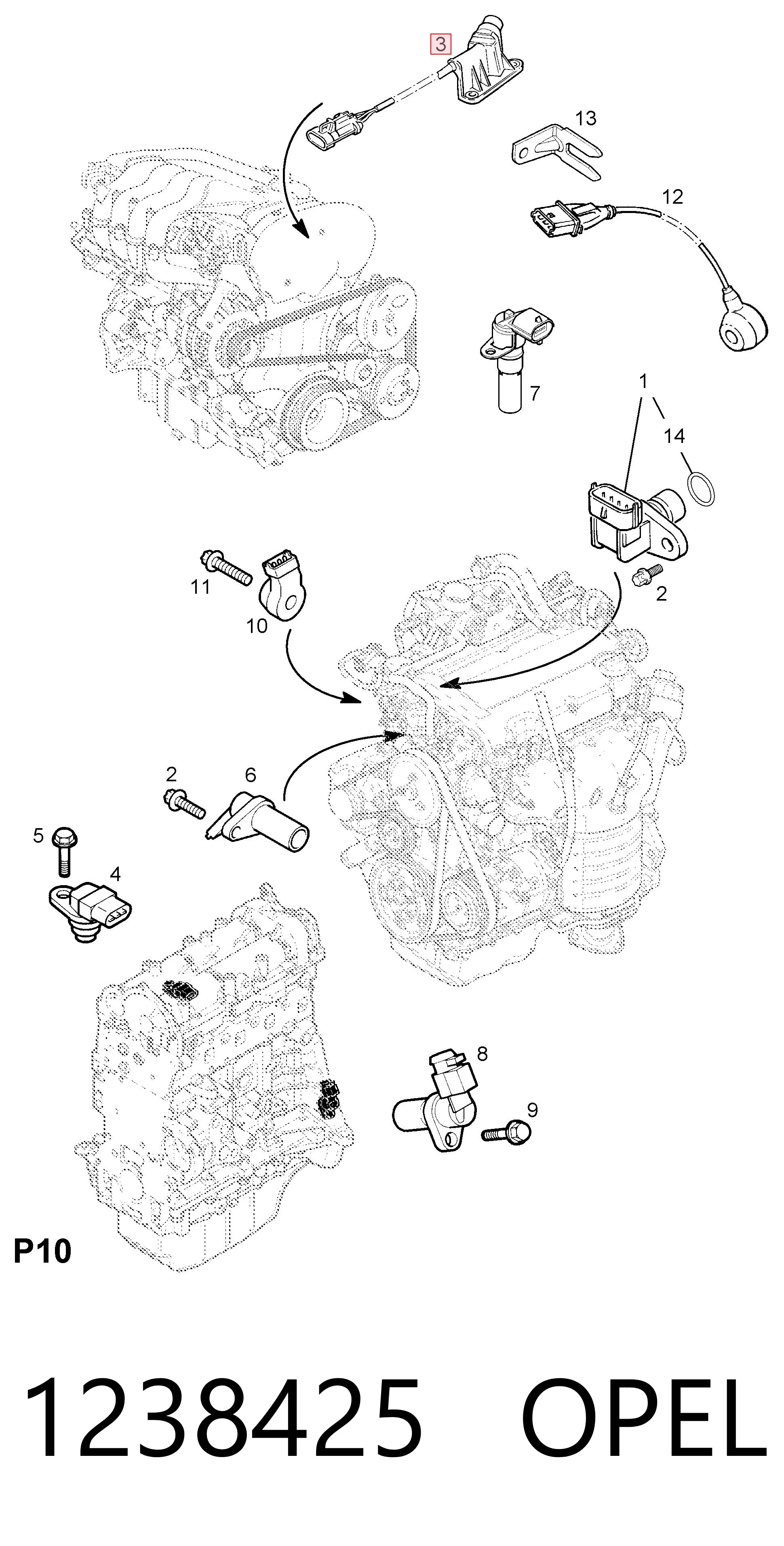 1238425 Opel Sensor de posição da árvore distribuidora