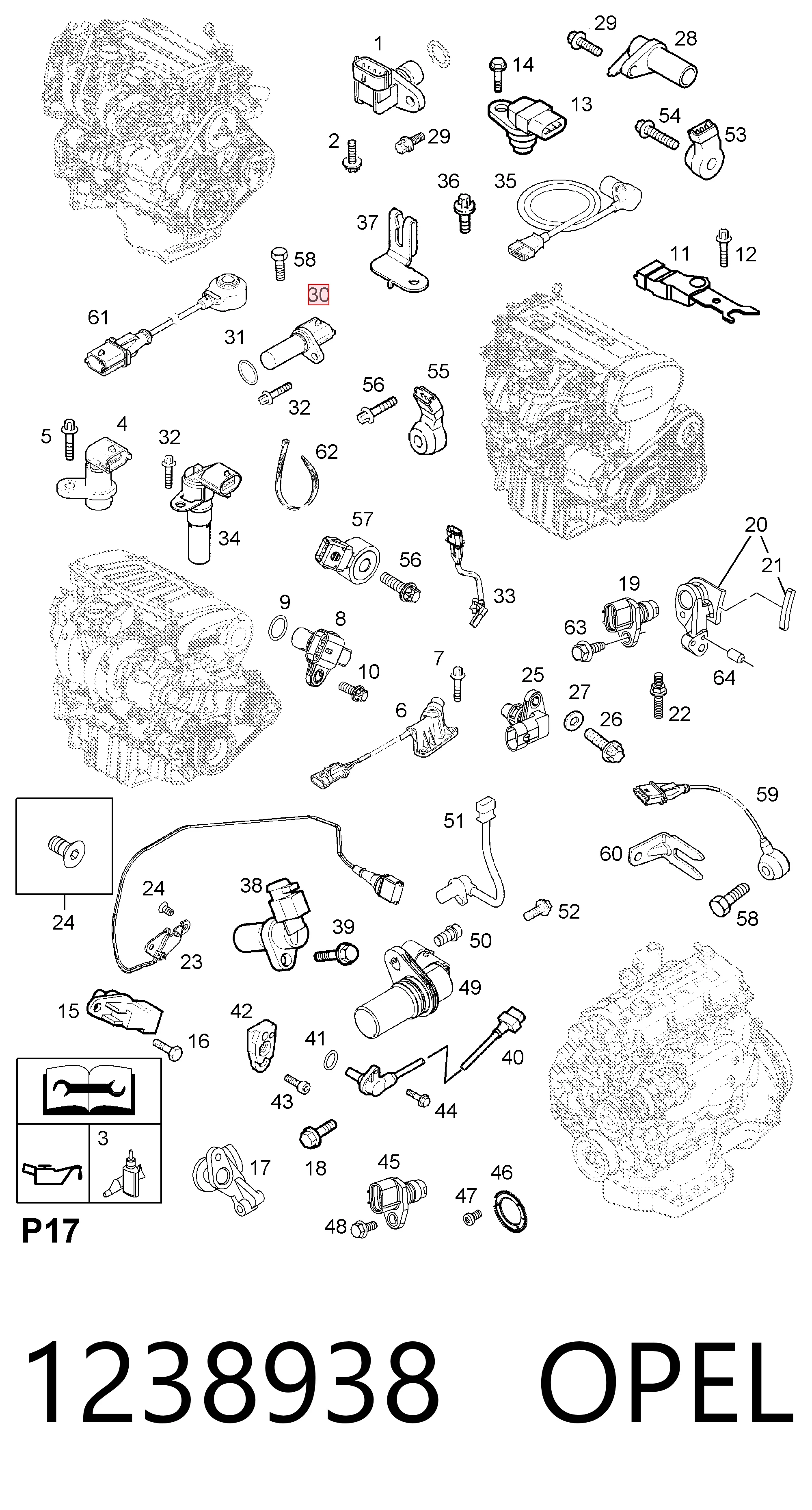 1238938 Opel Sensor de posição (de revoluções) de cambota