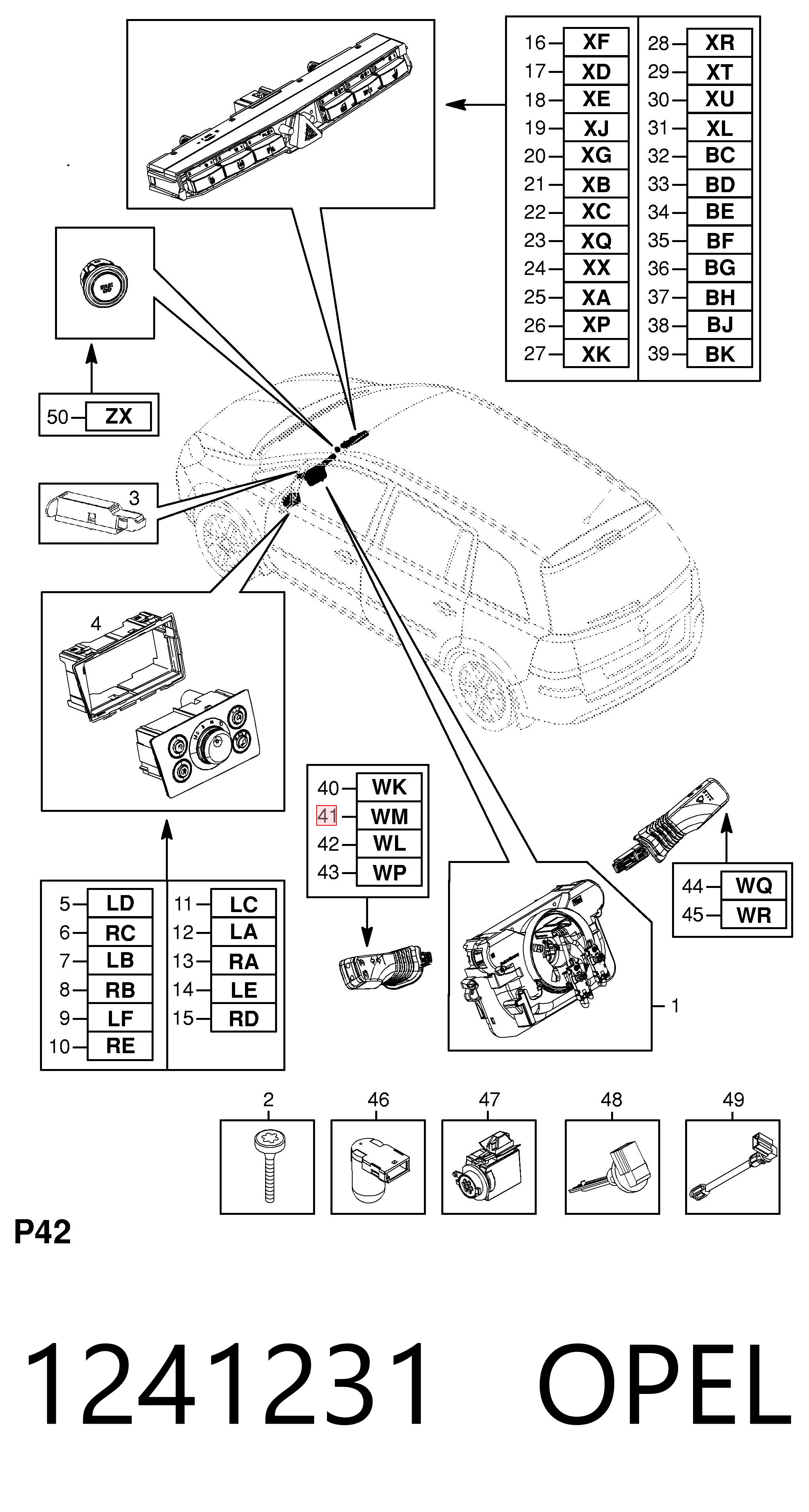 1241231 Opel Comutador esquerdo instalado na coluna da direção