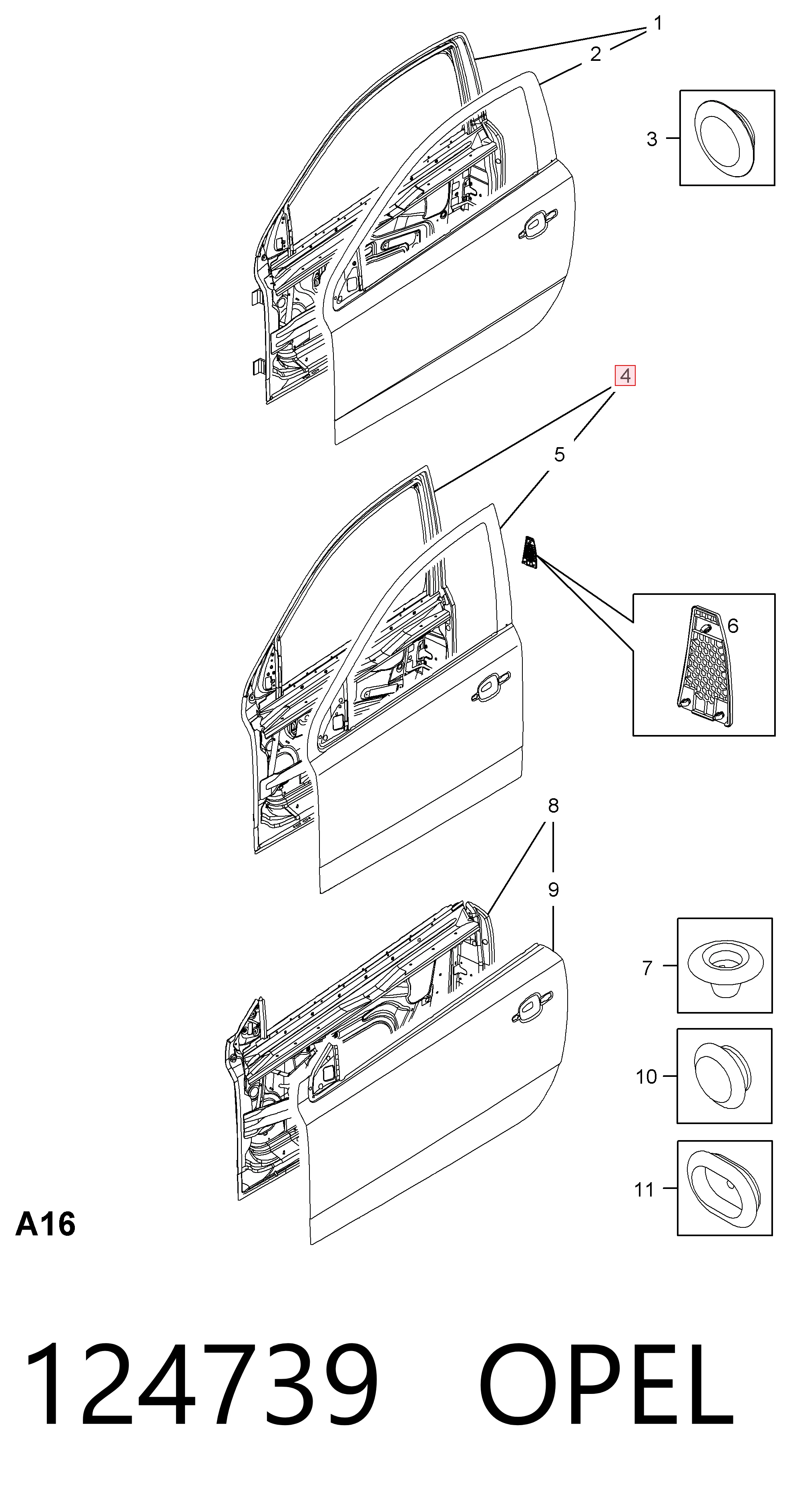 Porta dianteira esquerda para Opel Astra H L69