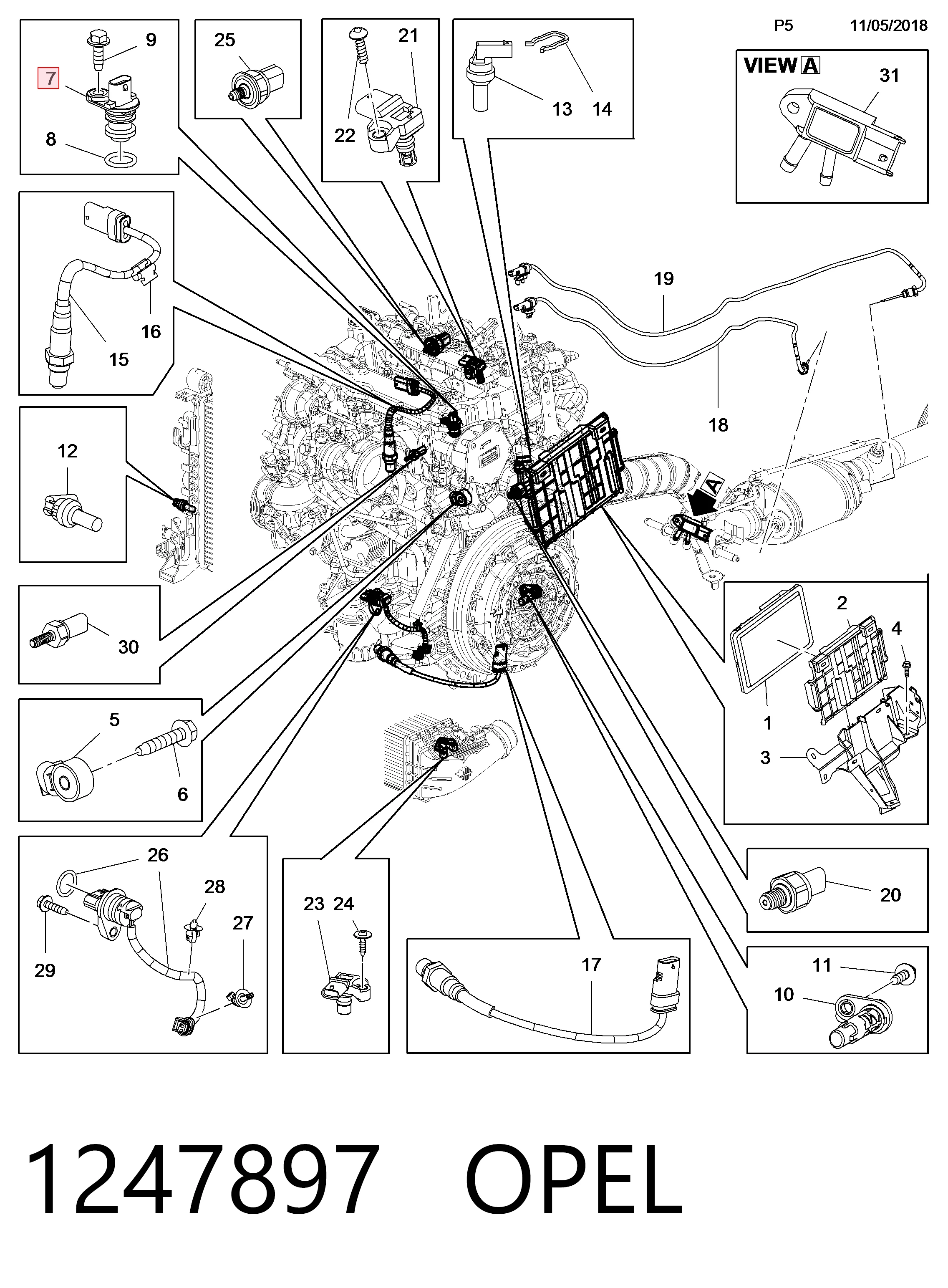 1247897 Opel Sensor de posição da árvore distribuidora