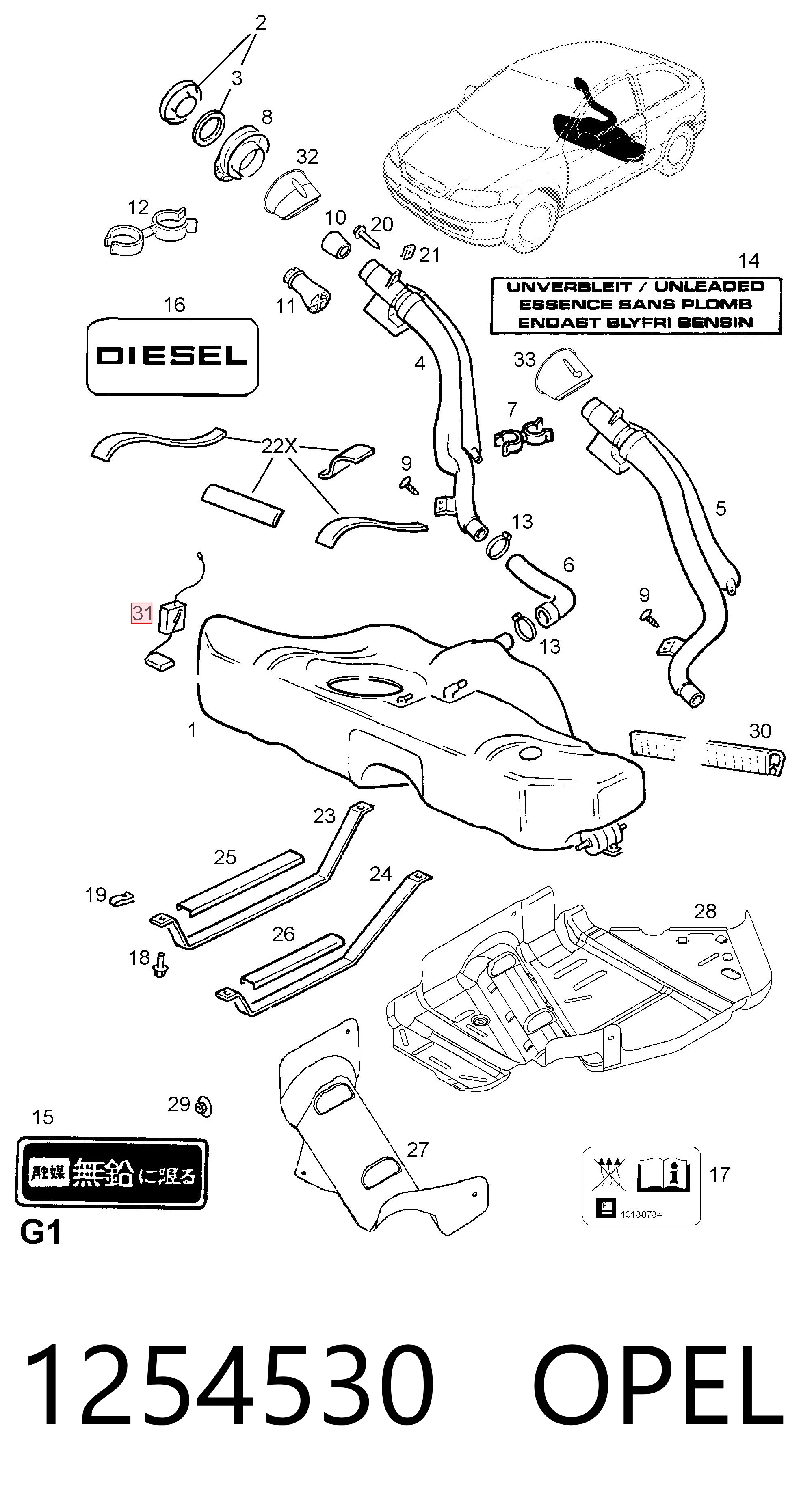 Sensor do nível de combustível no tanque para Opel Astra G F48, F08
