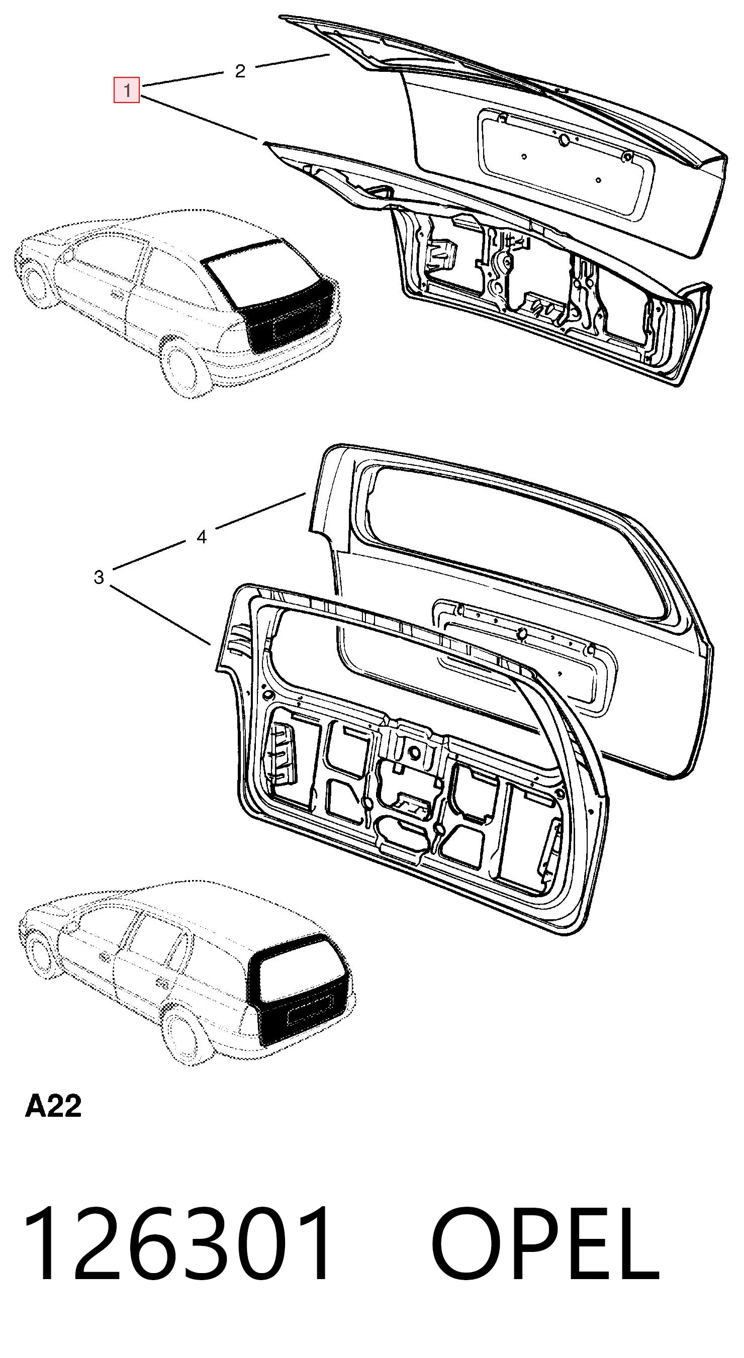 Porta traseira (3ª/5ª porta-malas (tampa de alcapão) para Opel Astra G F48, F08