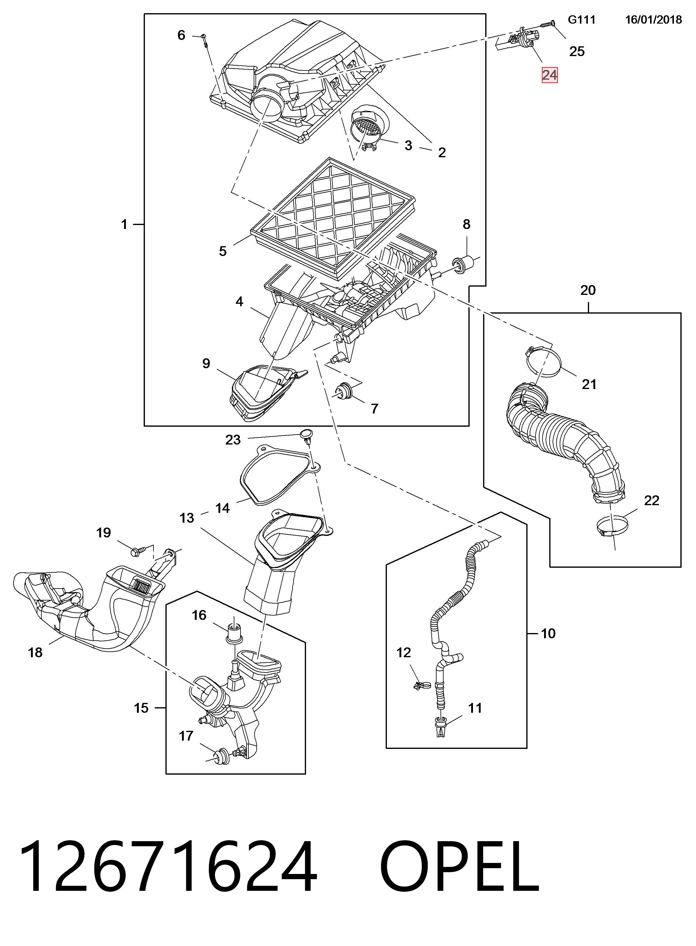12671624 Opel Sensor de fluxo (consumo) de ar, medidor de consumo M.A.F. - (Mass Airflow)