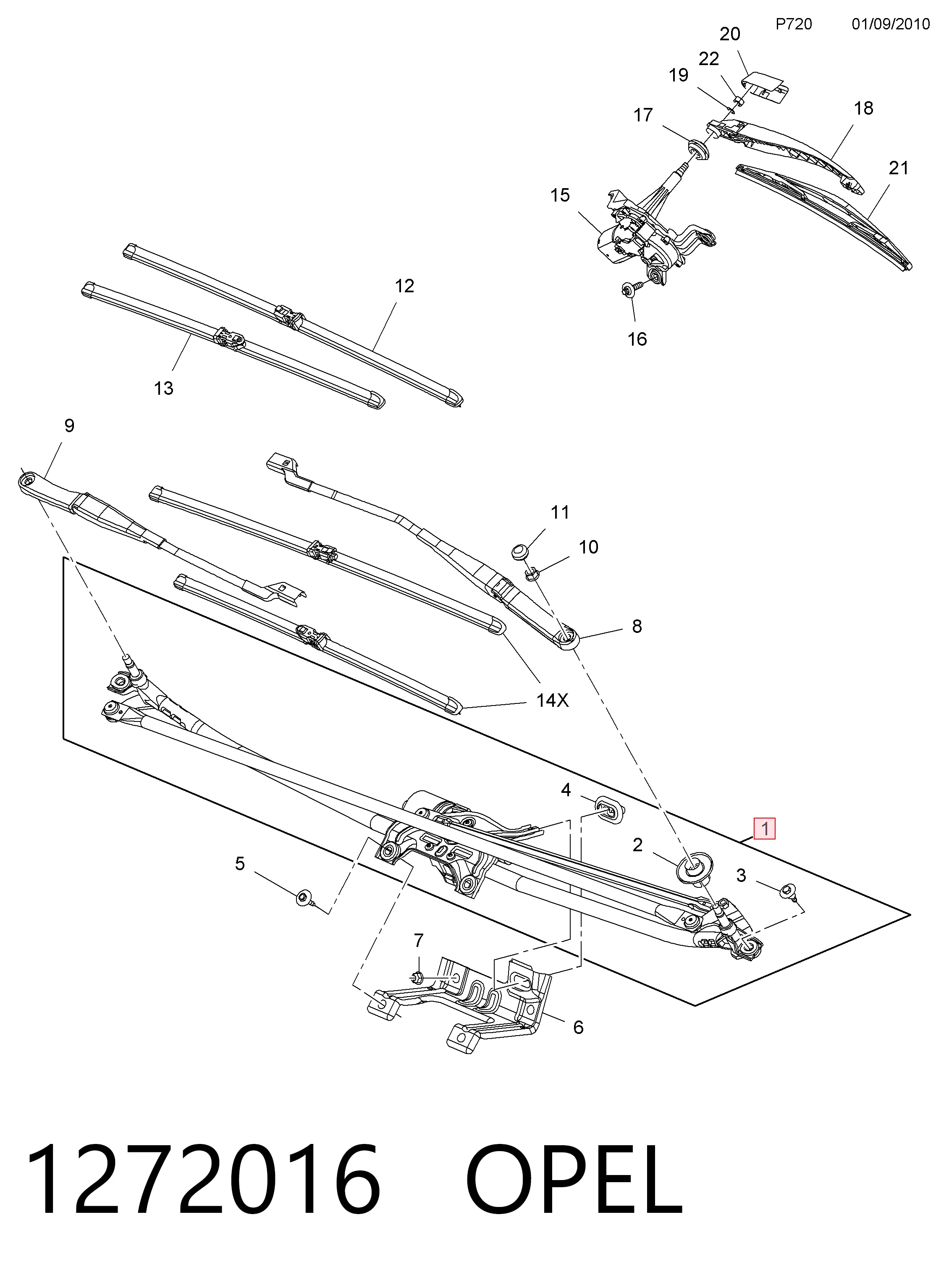 Trapézio de limpador pára-brisas para Opel Meriva B 