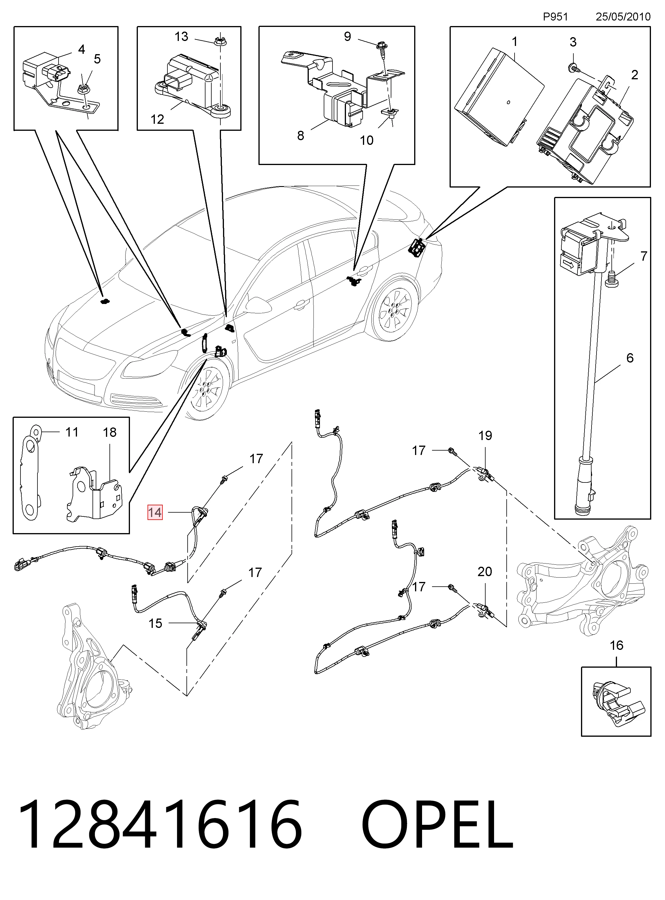 12841616 Opel Sensor dianteiro de ABS