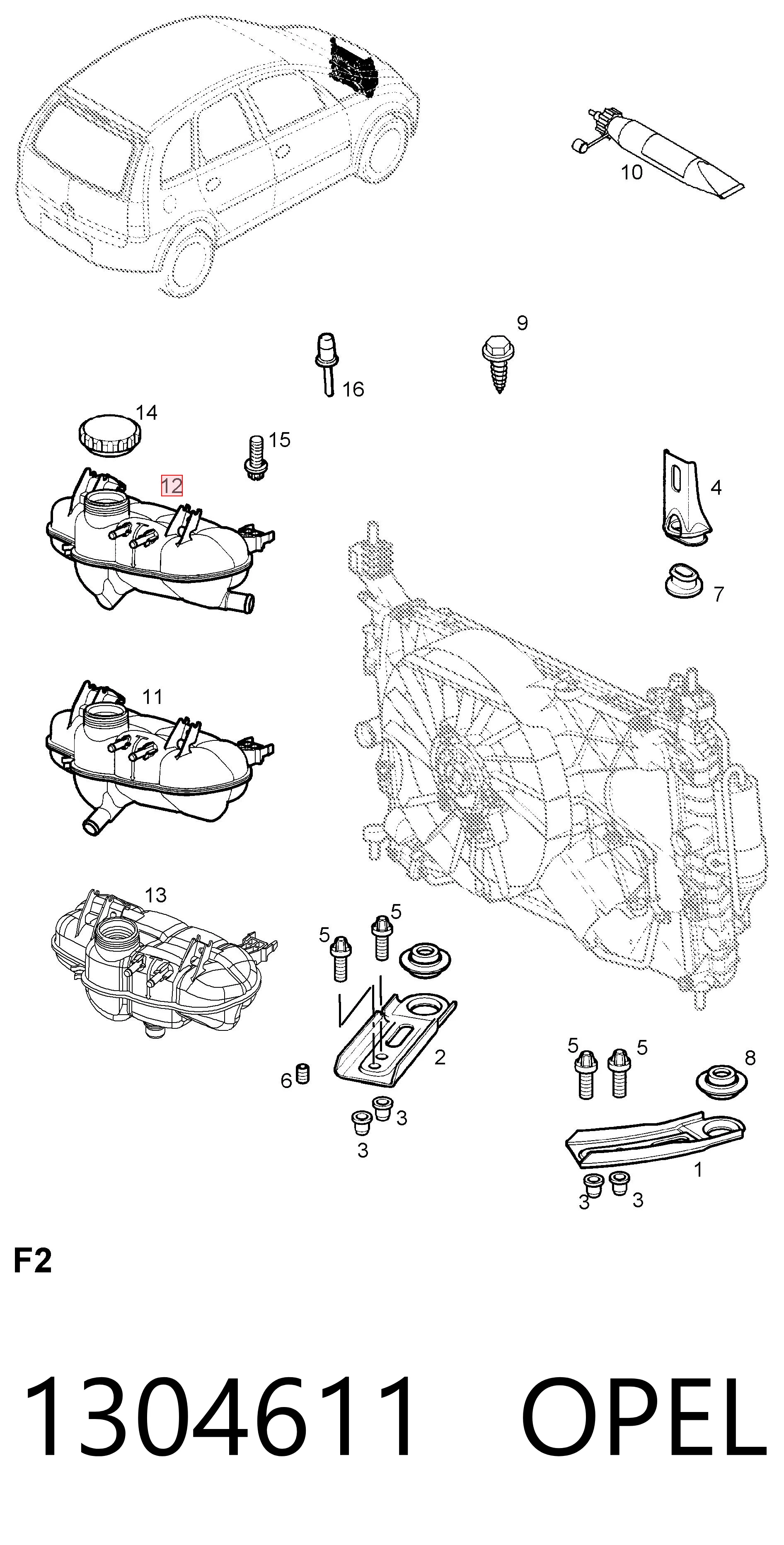 1304611 Opel Tanque de expansão do sistema de esfriamento