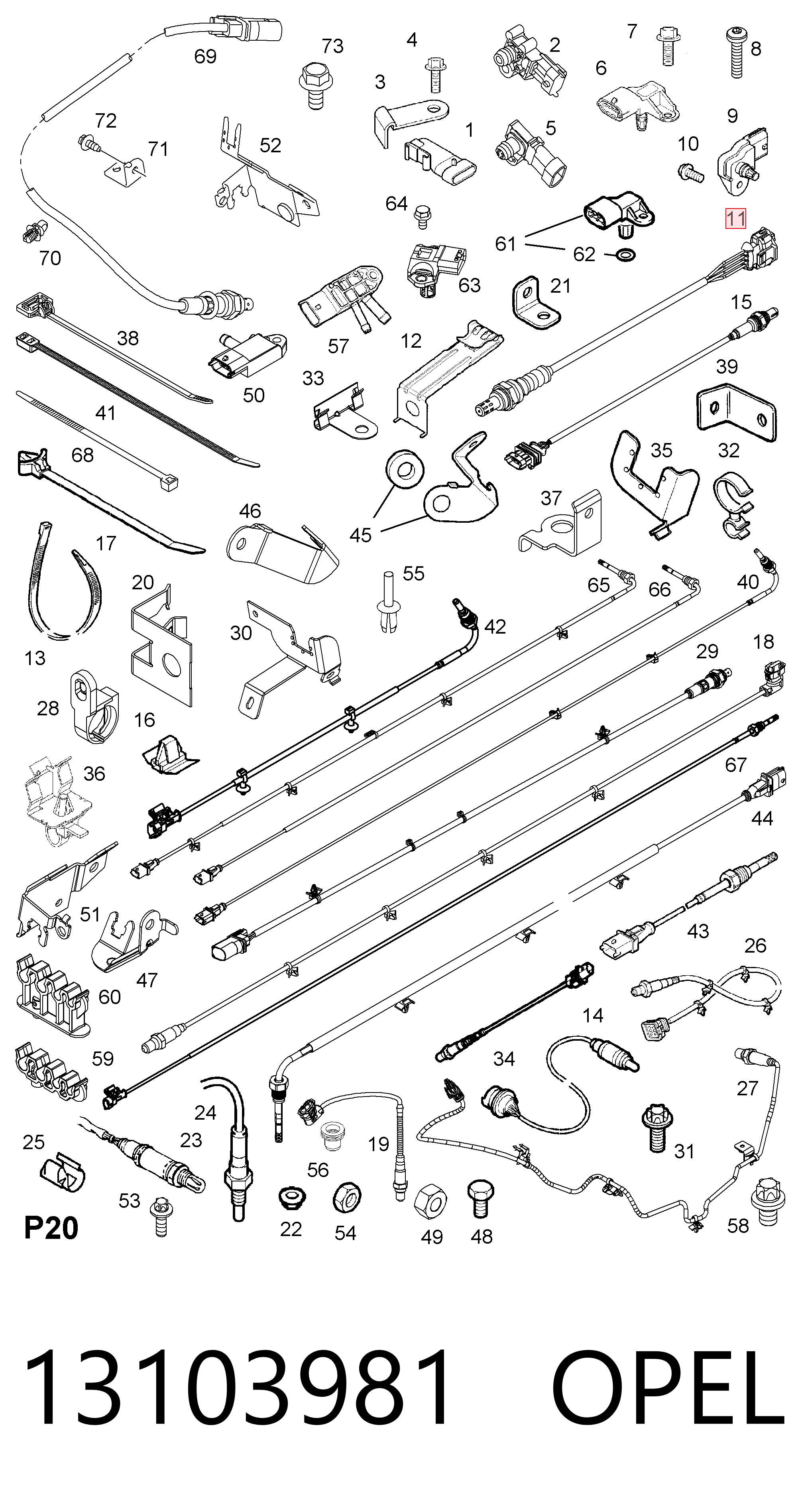 13103981 Opel Sonda lambda, sensor de oxigênio depois de catalisador