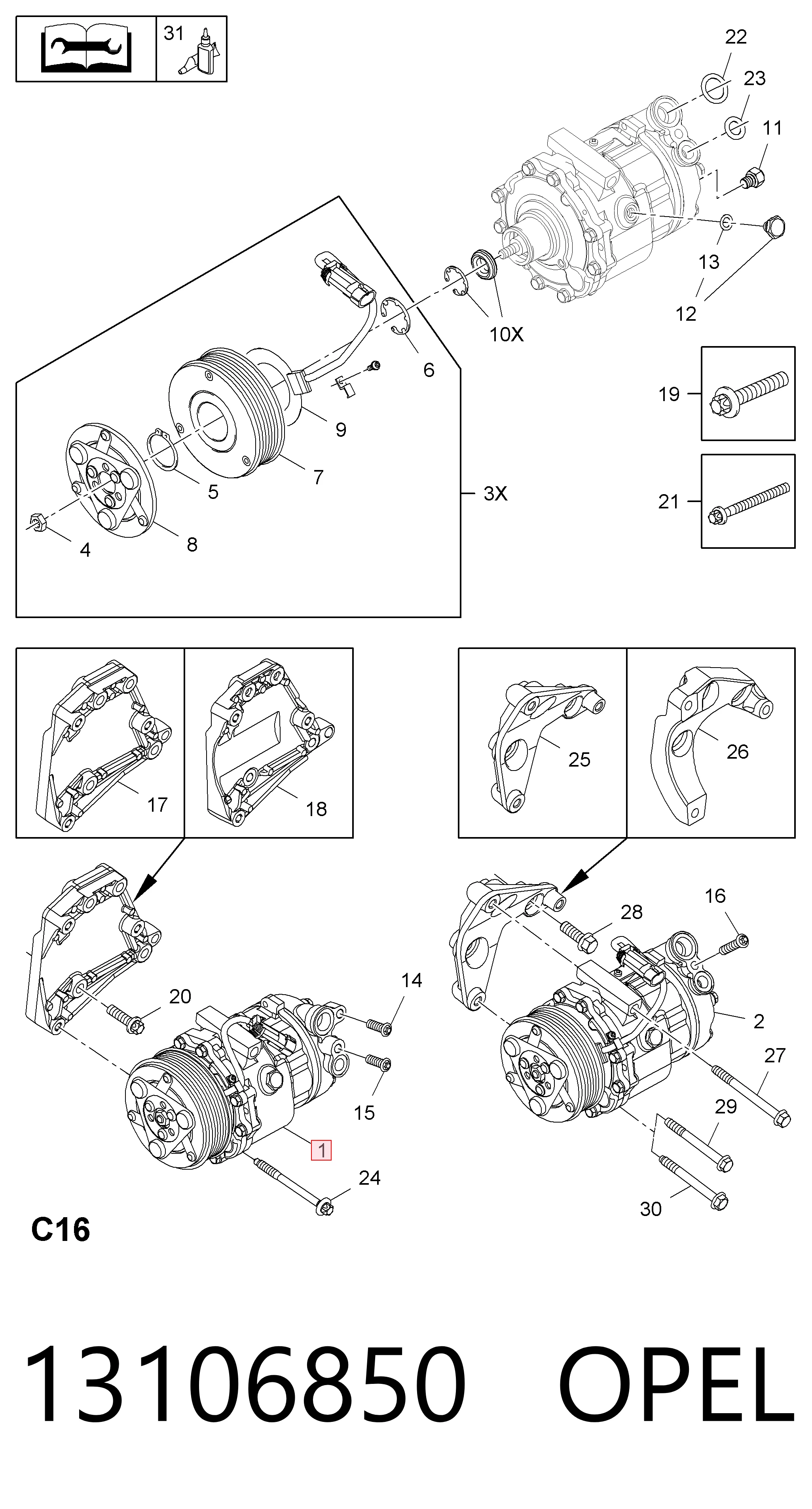 13106850 Opel Compressor de aparelho de ar condicionado