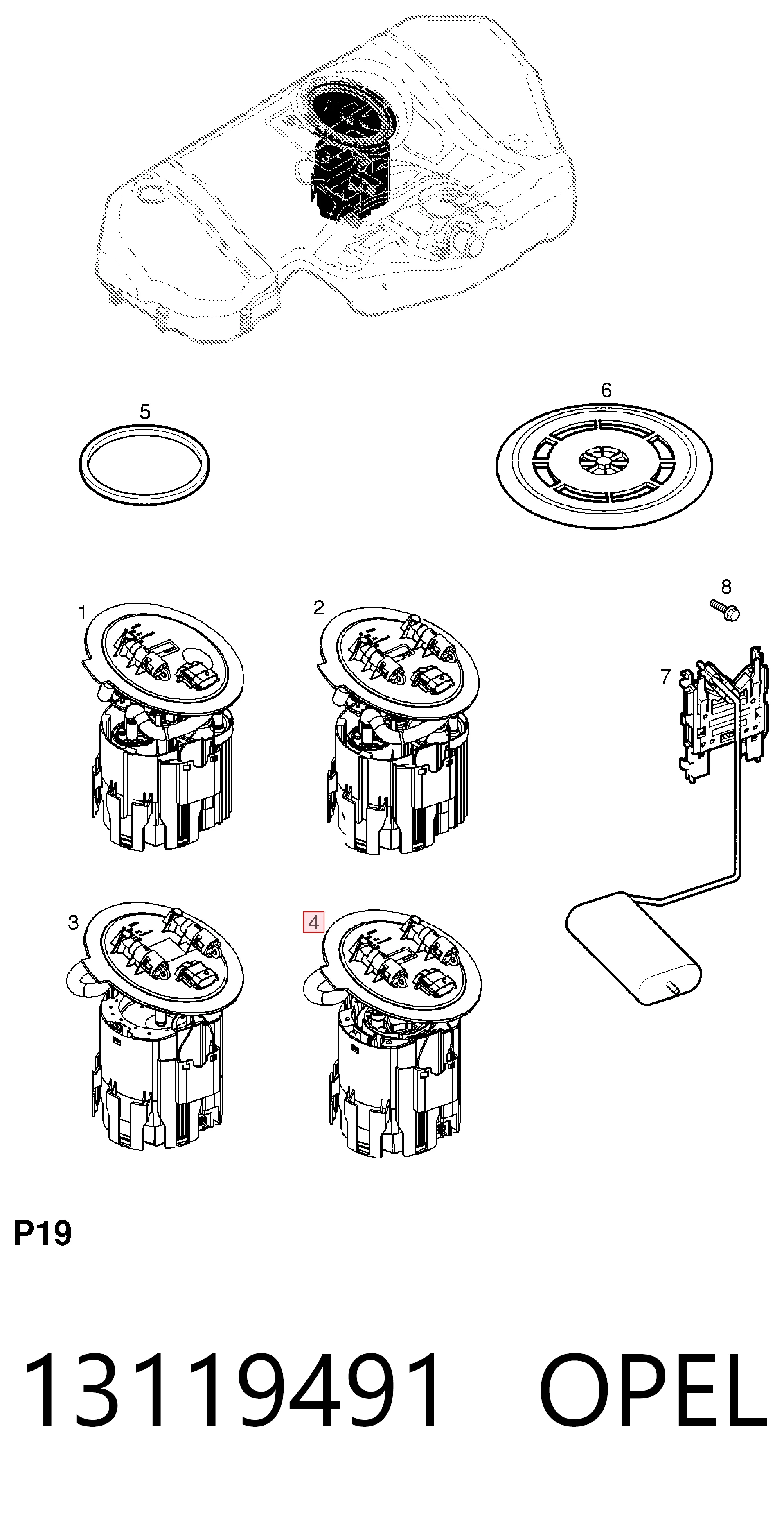 Módulo de bomba de combustível com sensor do nível de combustível Opel Astra H TWINTOP L67