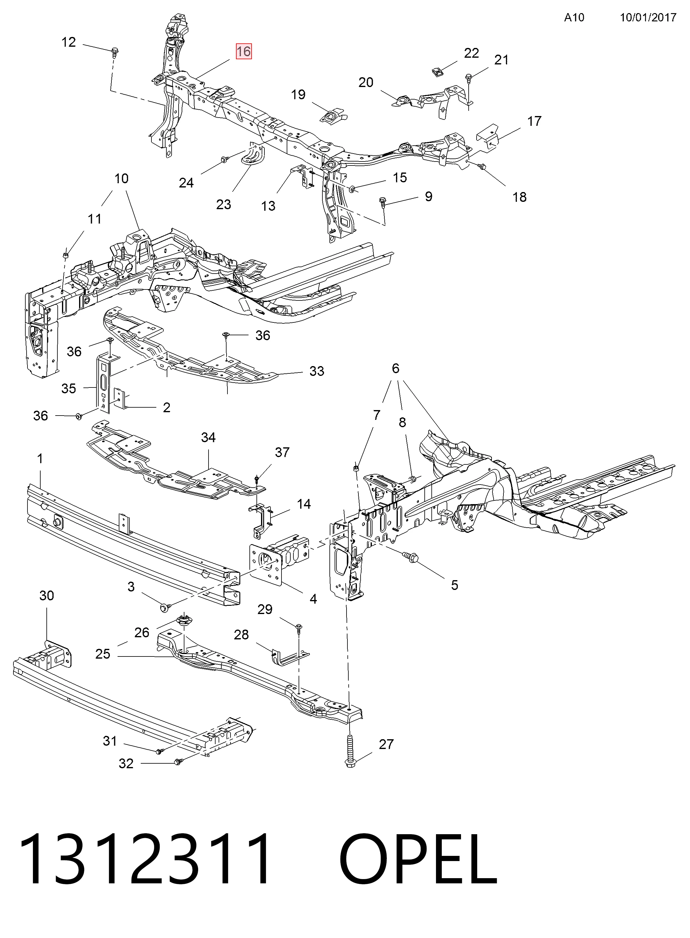 Suporte do radiador montado (painel de montagem de fixação das luzes) para Opel Mokka I J13