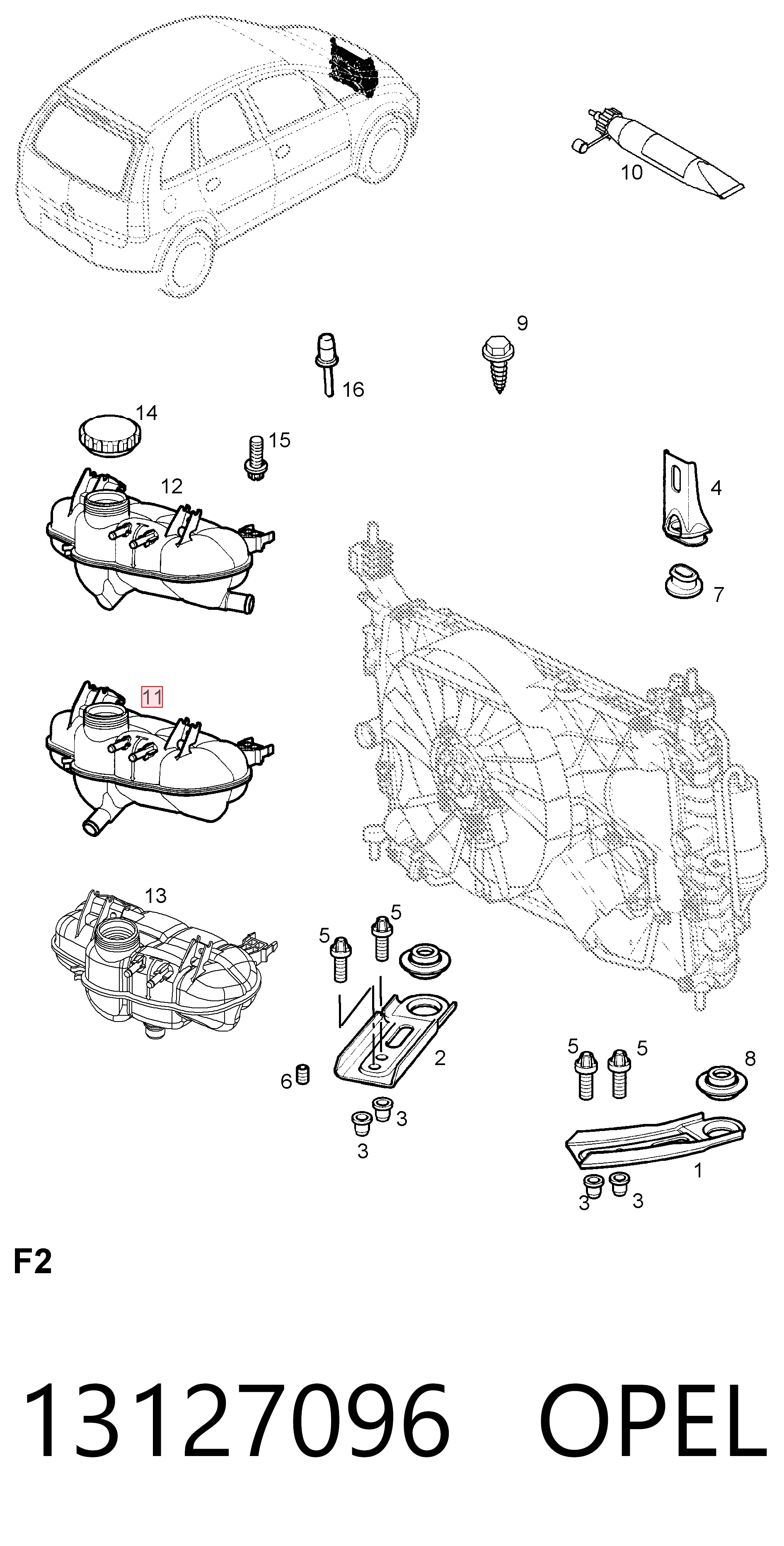 13127096 Opel Tanque de expansão do sistema de esfriamento