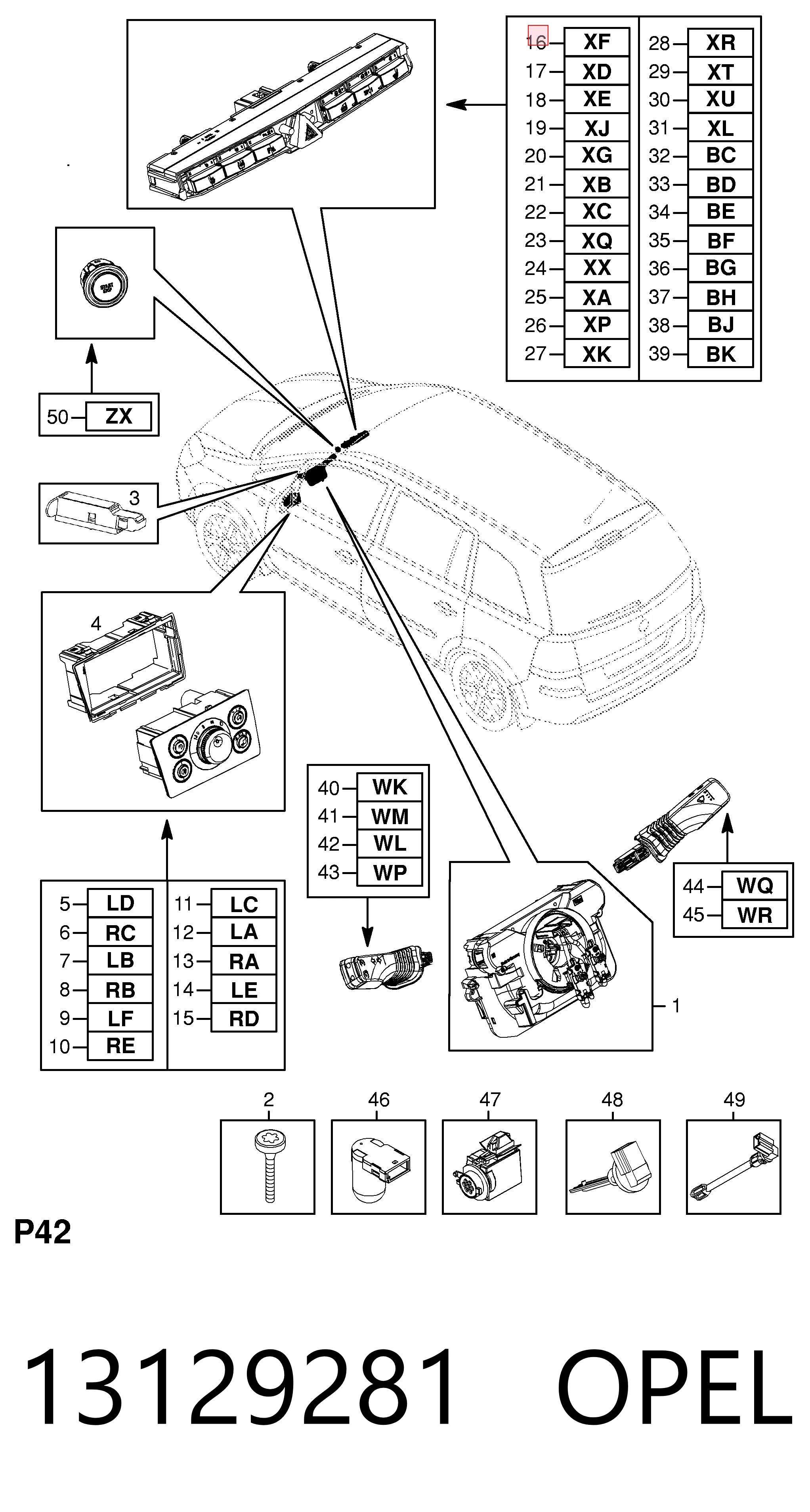 Botão de ativação do sinal de emergência Opel Astra H L35