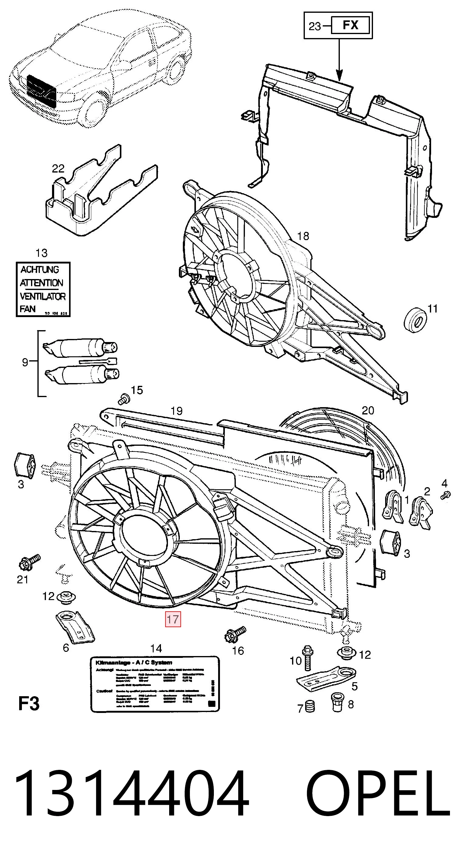 Compre 9129523 General Motors Difusor do radiador de esfriamento, montado com motor e roda de aletas