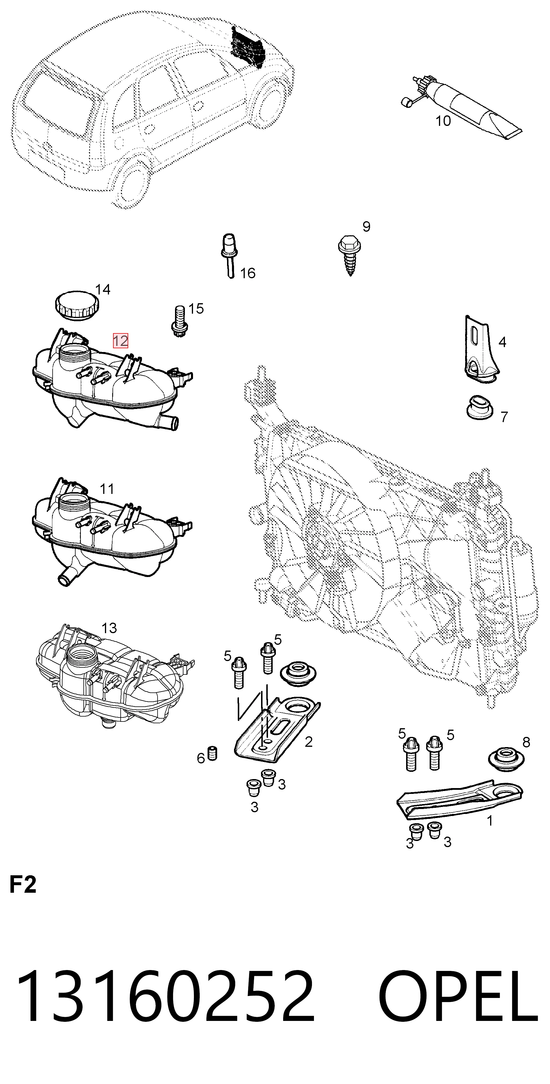 13160252 Opel Tanque de expansão do sistema de esfriamento