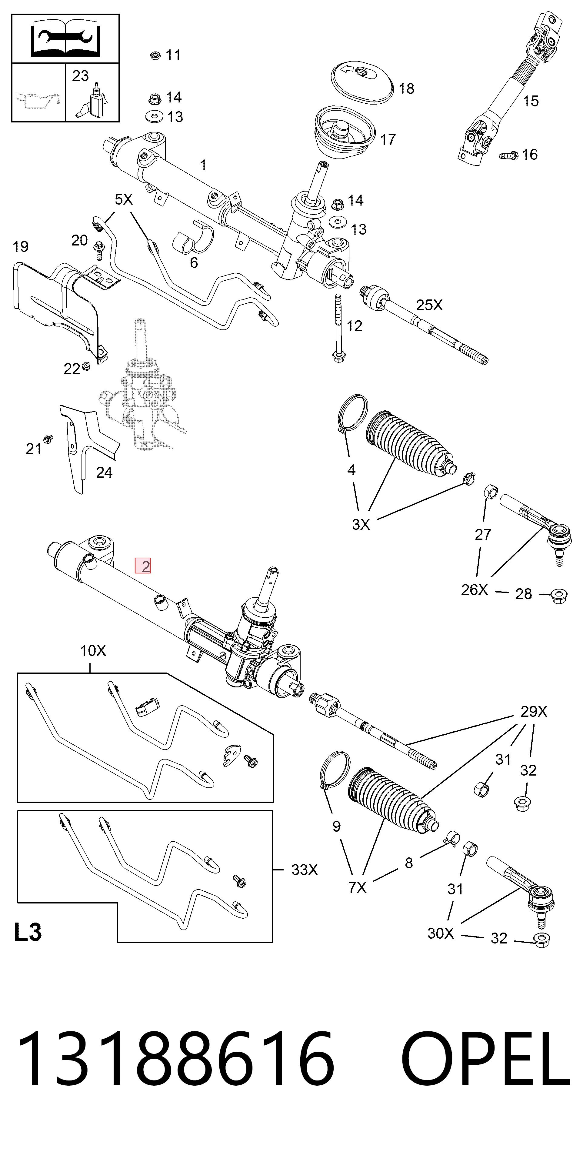 13188616 Opel Cremalheira da direção