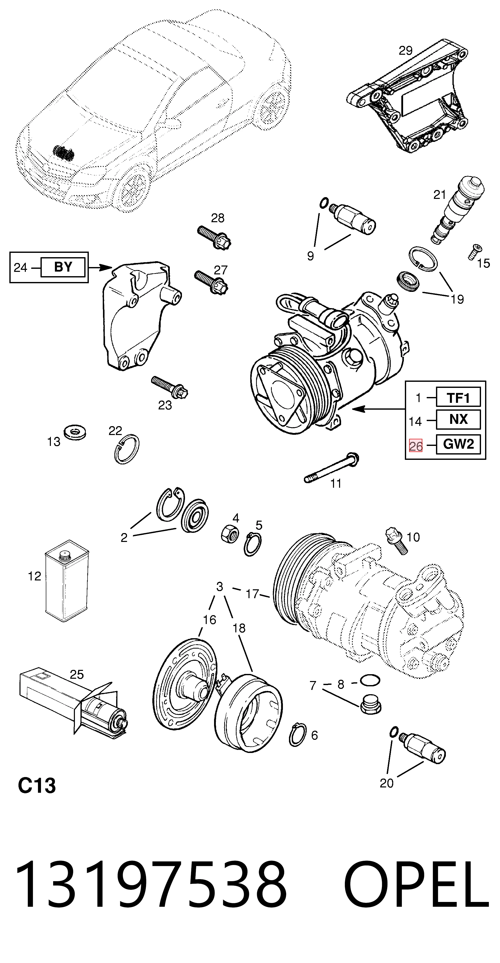 13197538 Opel Compressor de aparelho de ar condicionado