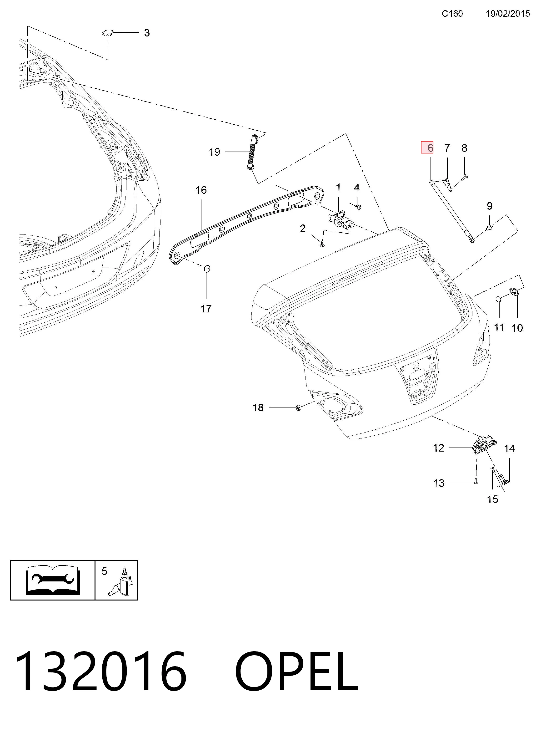 132016 Opel Amortecedor de tampa de porta-malas (de 3ª/5ª porta traseira)