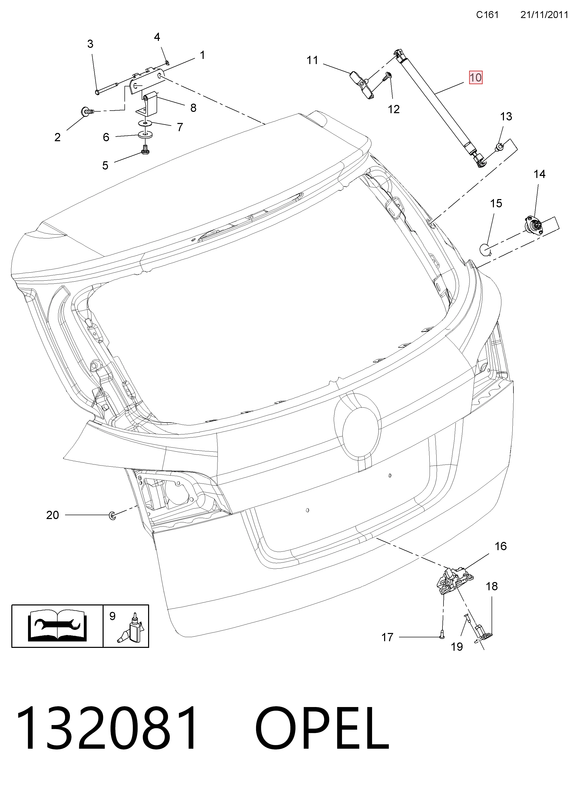 132081 Opel Amortecedor de tampa de porta-malas (de 3ª/5ª porta traseira)