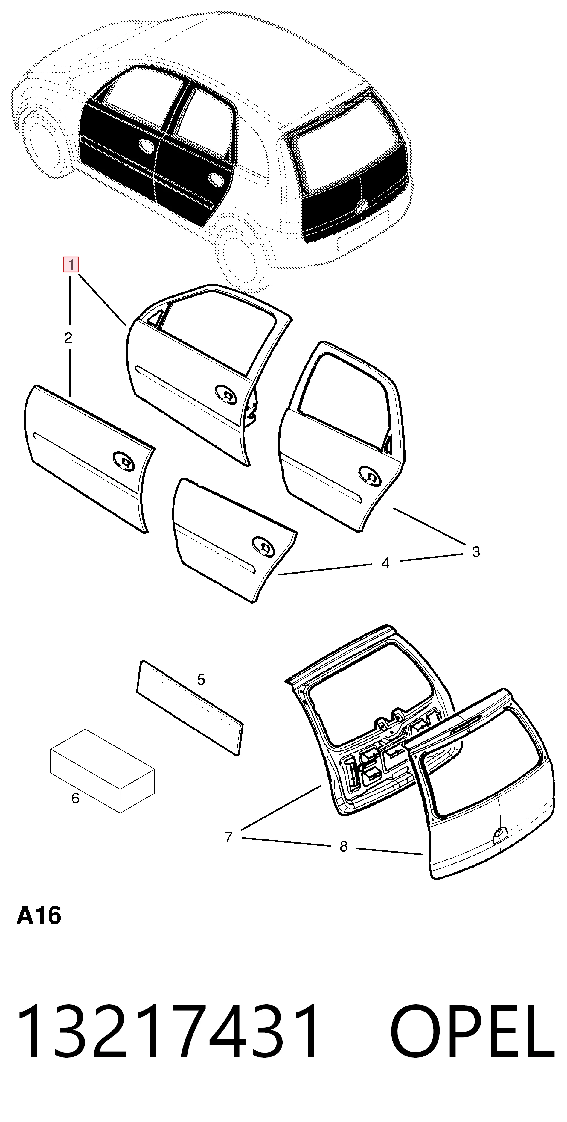 Porta dianteira esquerda para Opel Meriva A 