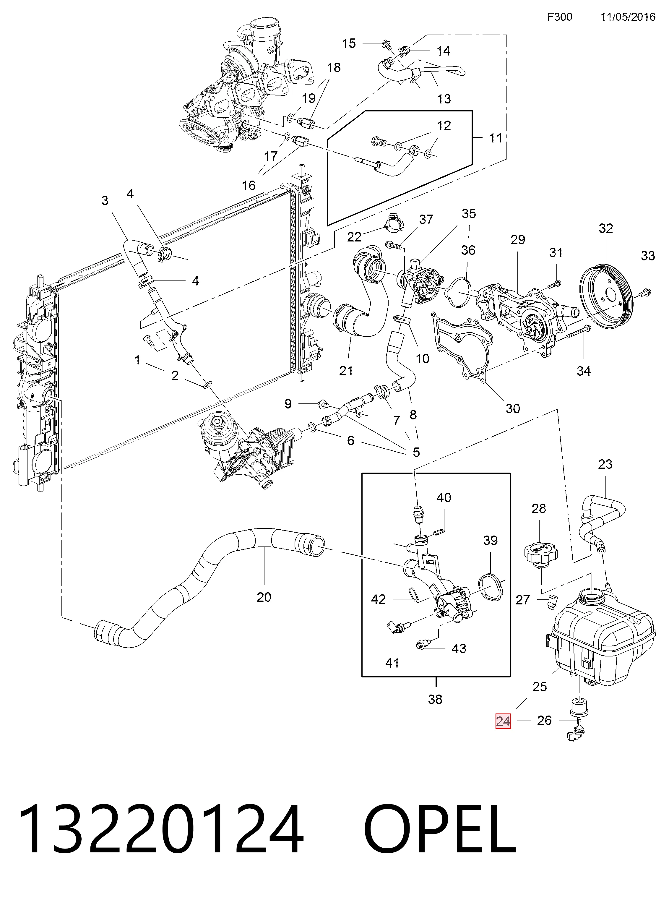 13220124 Opel Tanque de expansão do sistema de esfriamento