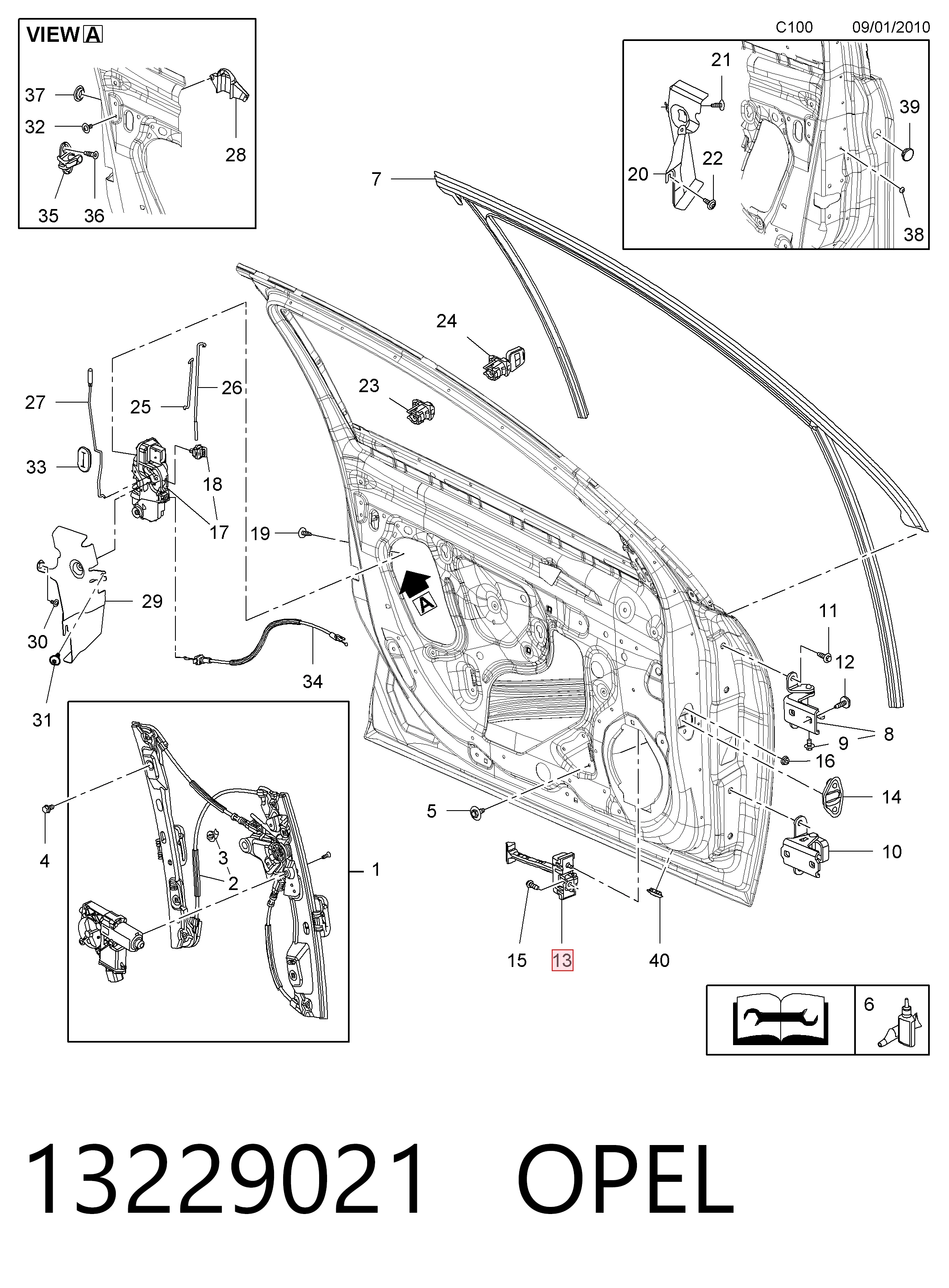 13229021 Opel Limitador dianteiro de abertura de porta
