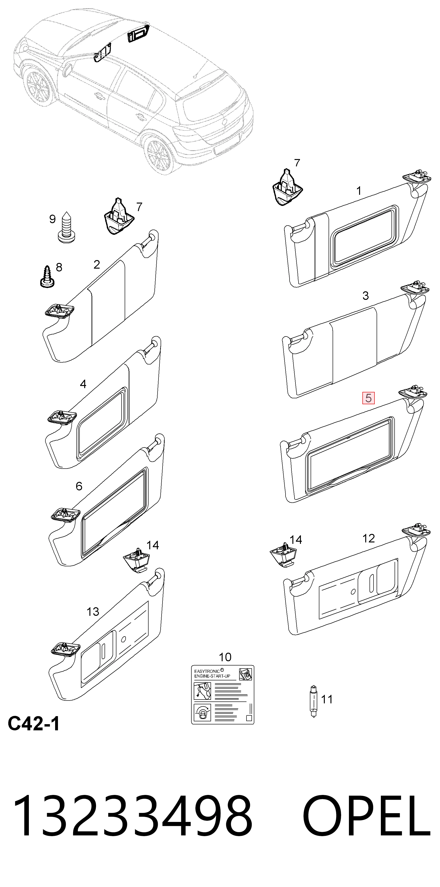 Pala contra o sol para Opel Astra L35