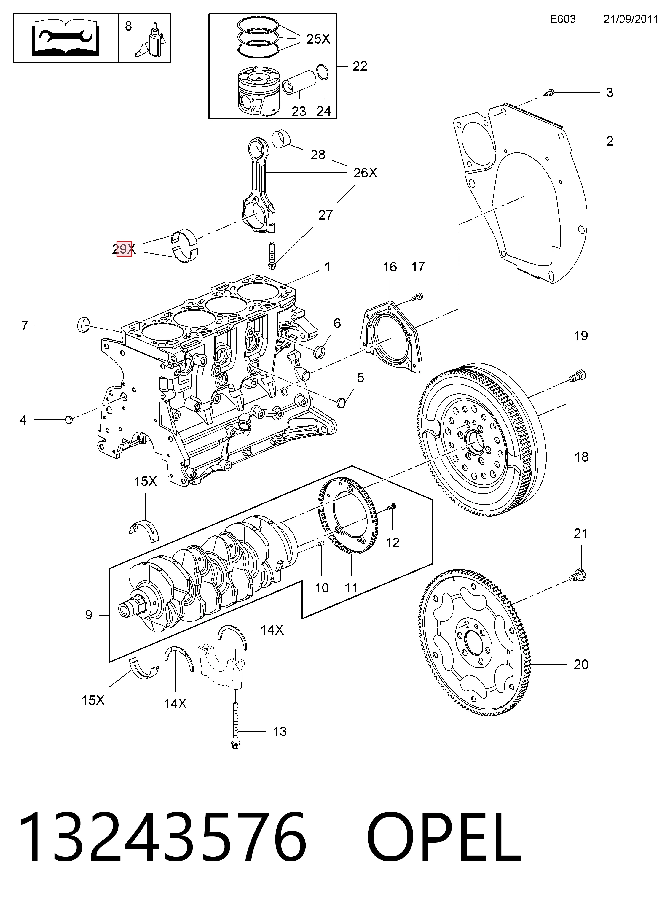 Folhas inseridas de cambota de biela, kit, 2ª reparação ( + 0,50) 55580041 Peugeot/Citroen