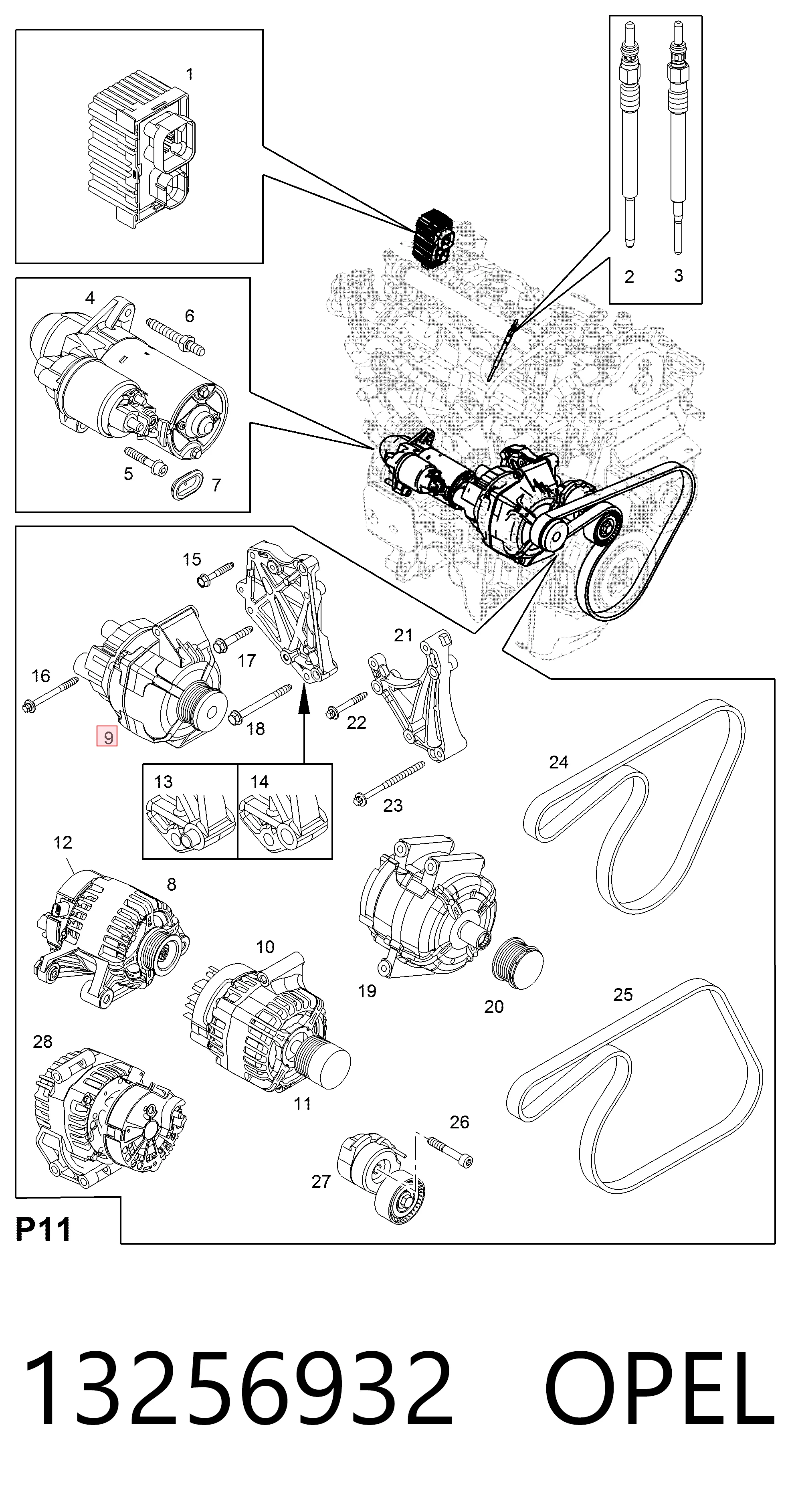 13256932 Opel Gerador