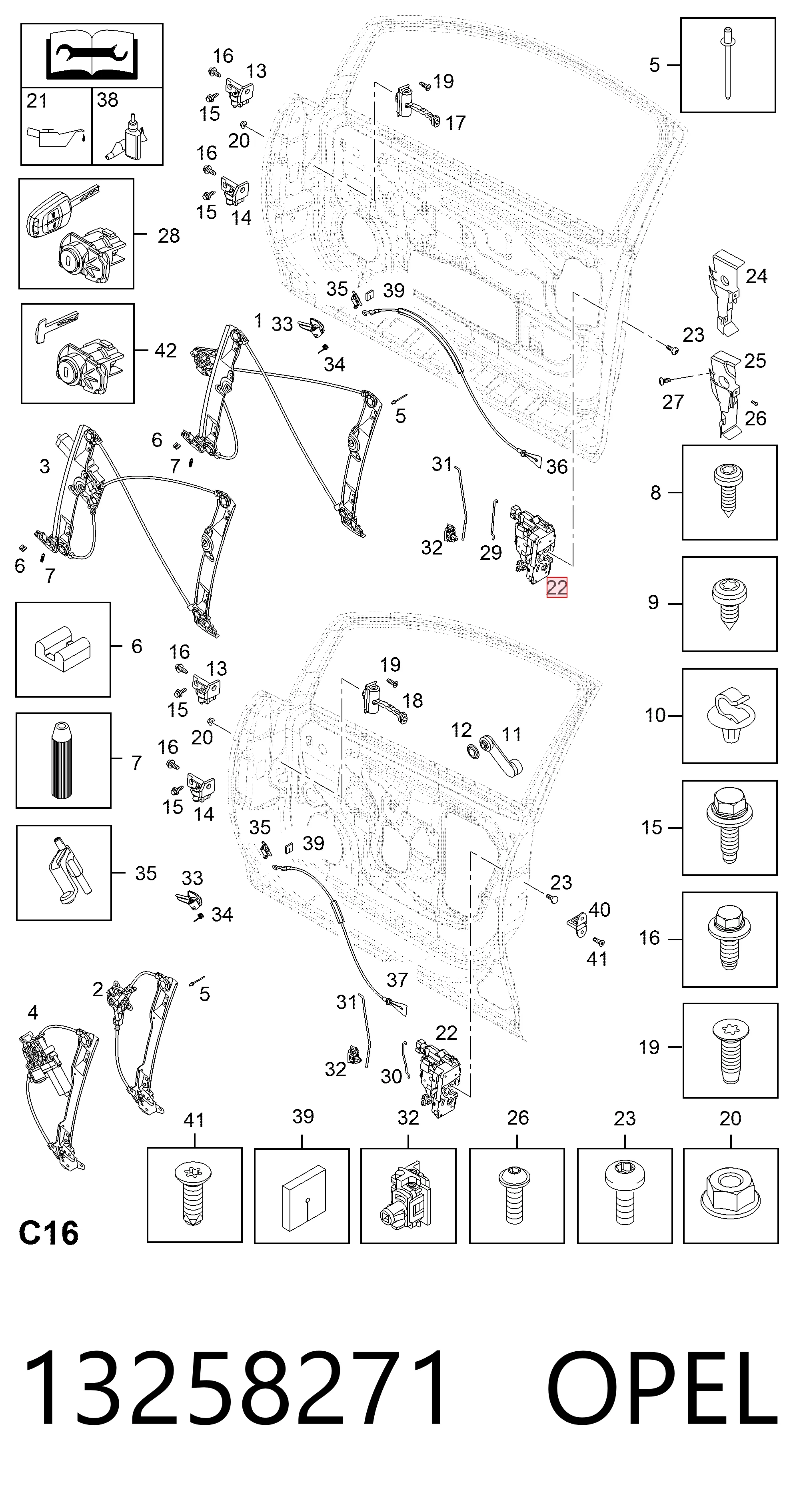 Fecho da porta dianteira esquerda para Opel Meriva 