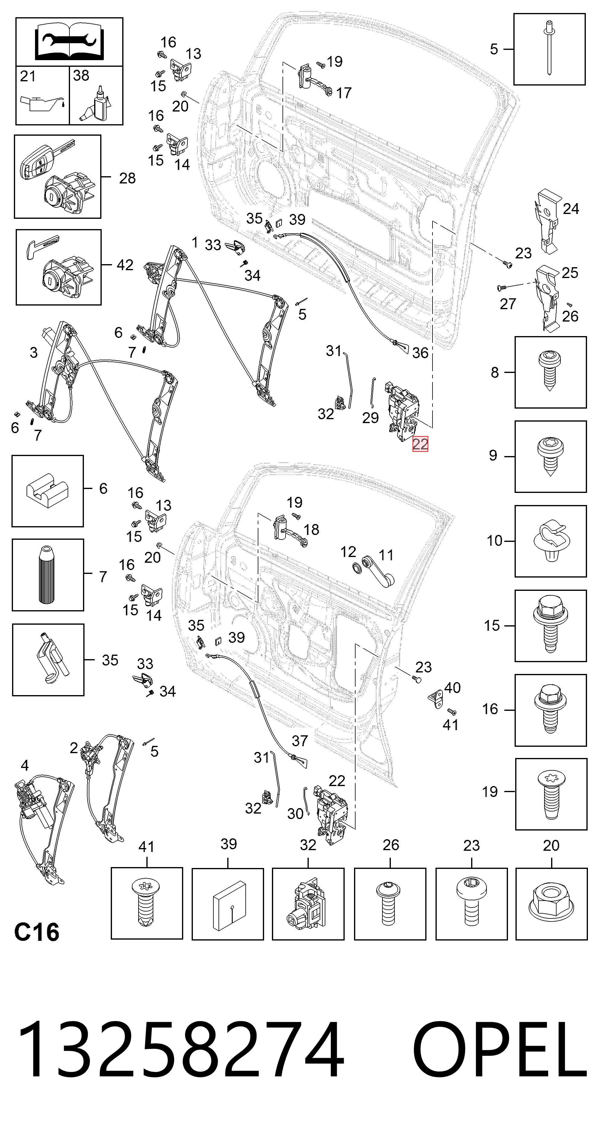 13258274 Opel Fecho da porta dianteira direita
