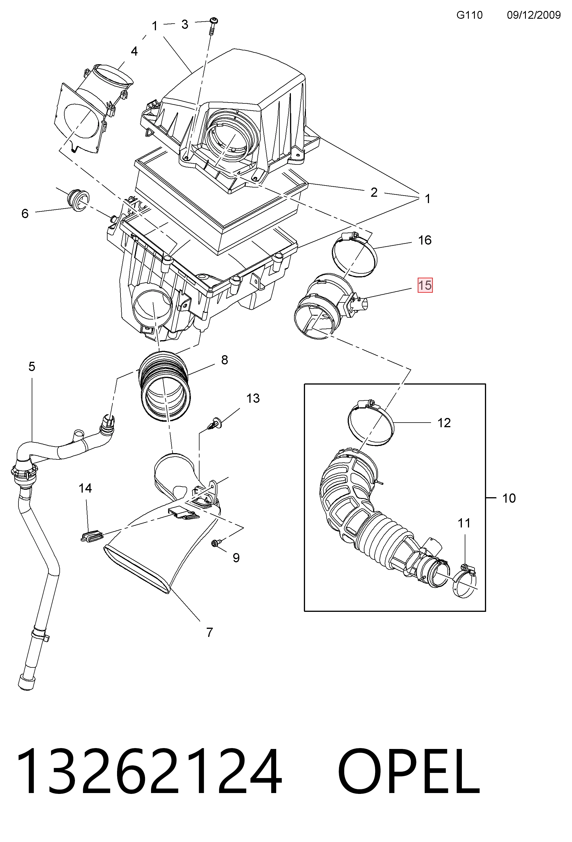 13262124 Opel Sensor de fluxo (consumo) de ar, medidor de consumo M.A.F. - (Mass Airflow)