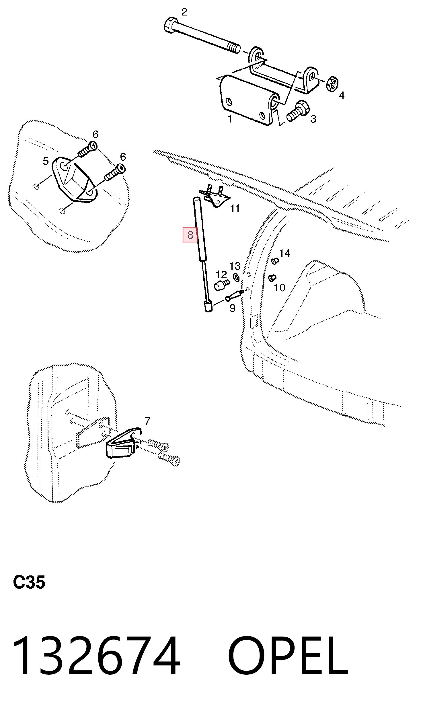 Amortecedor de tampa de porta-malas (de 3ª/5ª porta traseira) para Renault 11 3 dr 