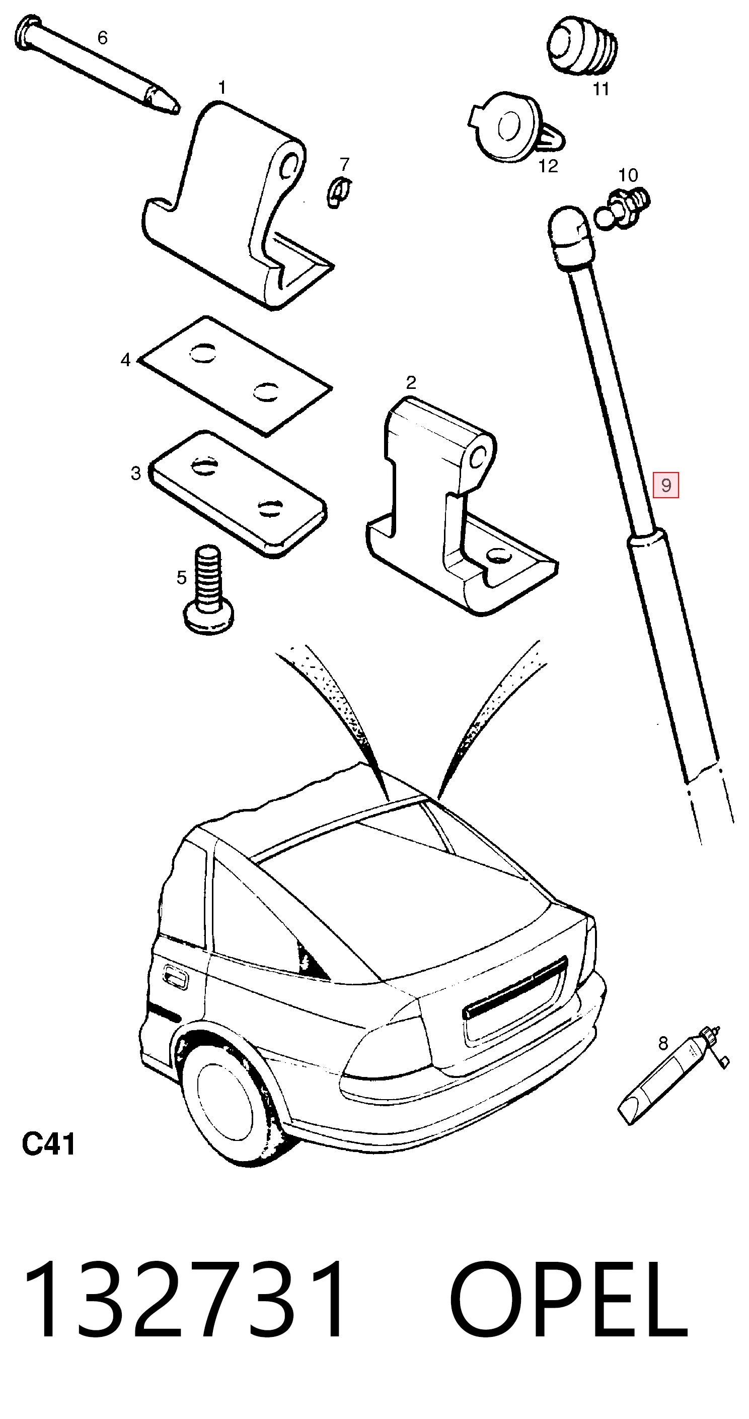 132731 Opel Amortecedor de tampa de porta-malas (de 3ª/5ª porta traseira)