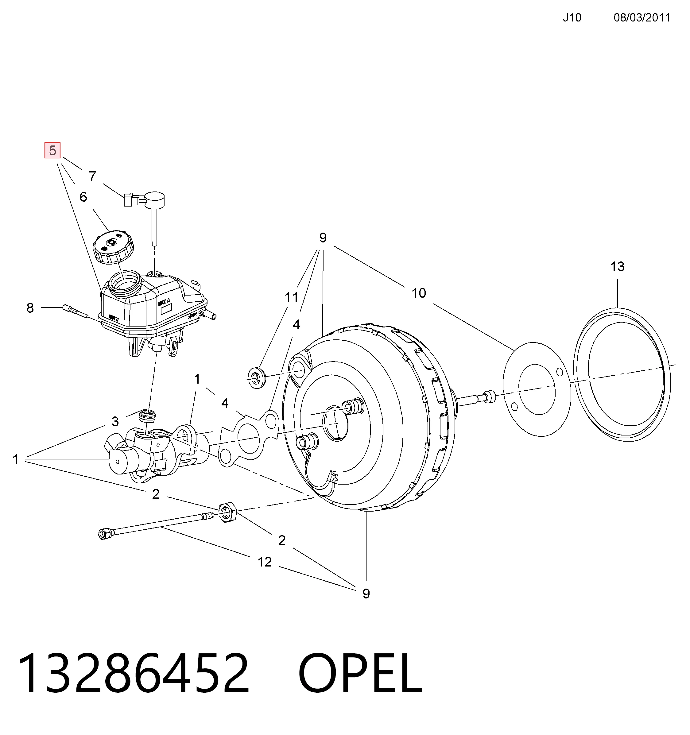 Tanque de cilindro mestre do freio (de fluido de freio) para Opel Astra J Sports Tourer P10
