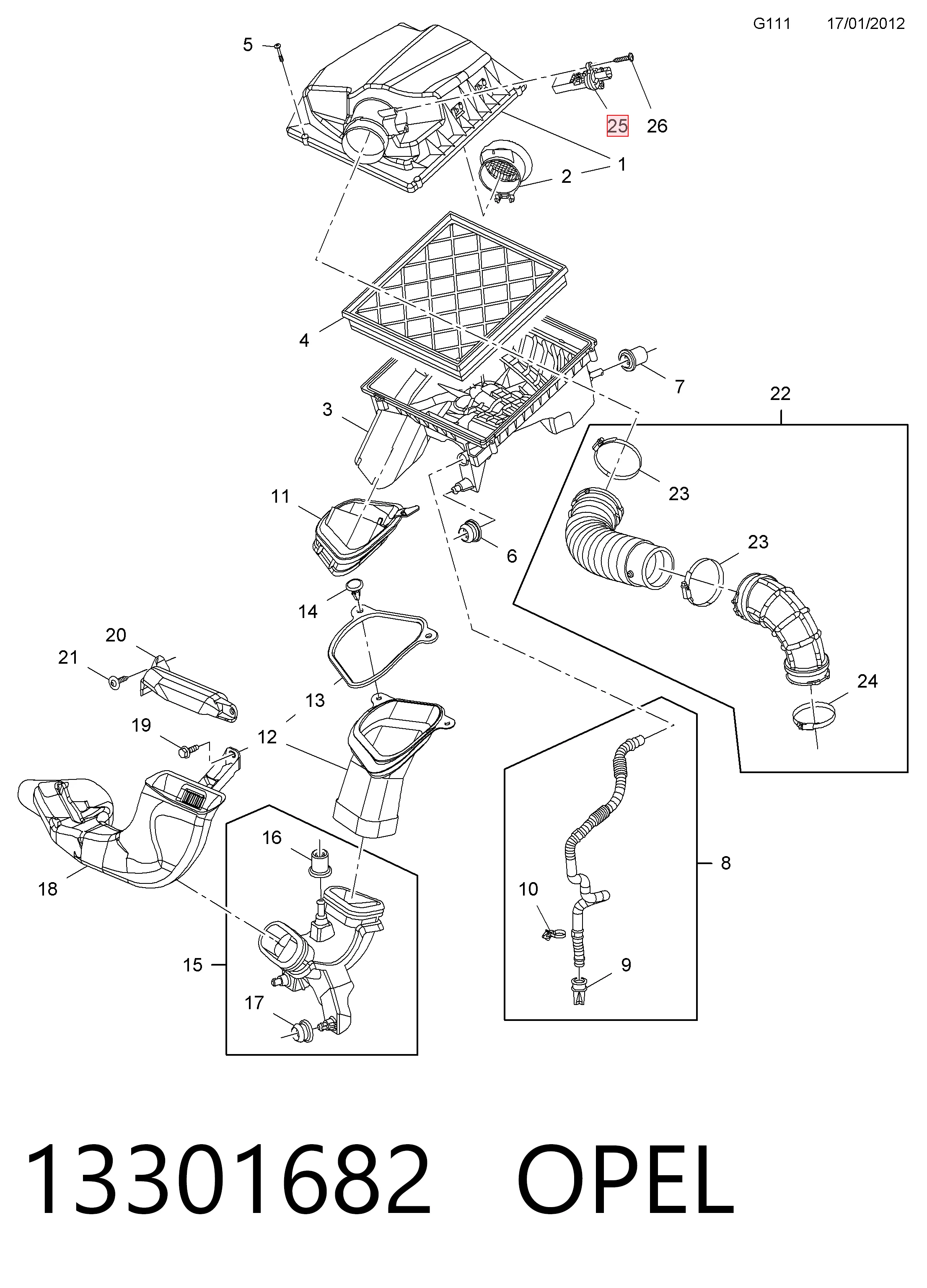 13301682 Opel Sensor de fluxo (consumo) de ar, medidor de consumo M.A.F. - (Mass Airflow)