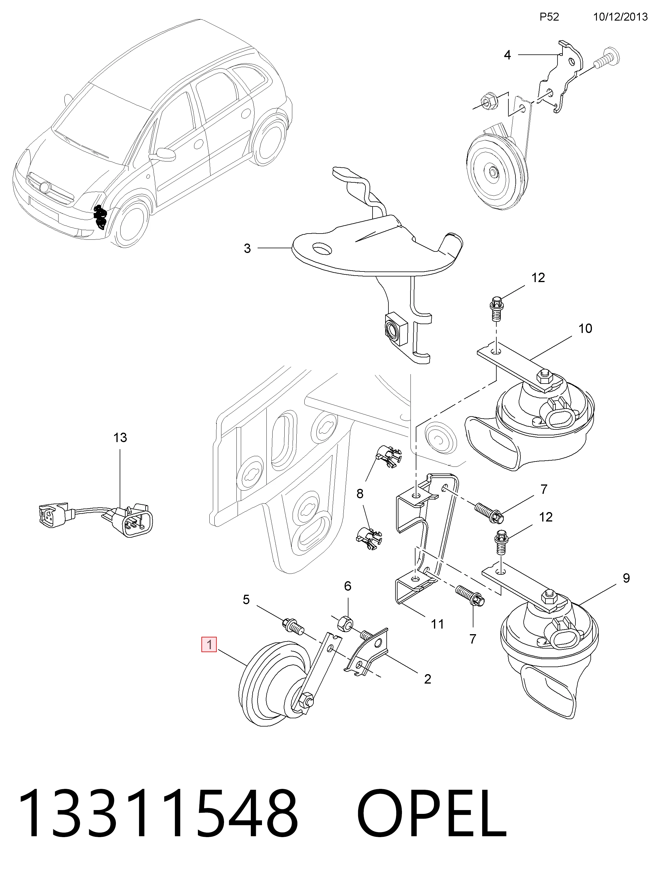 Sinal sonoro (cláxon) para Opel Meriva A 