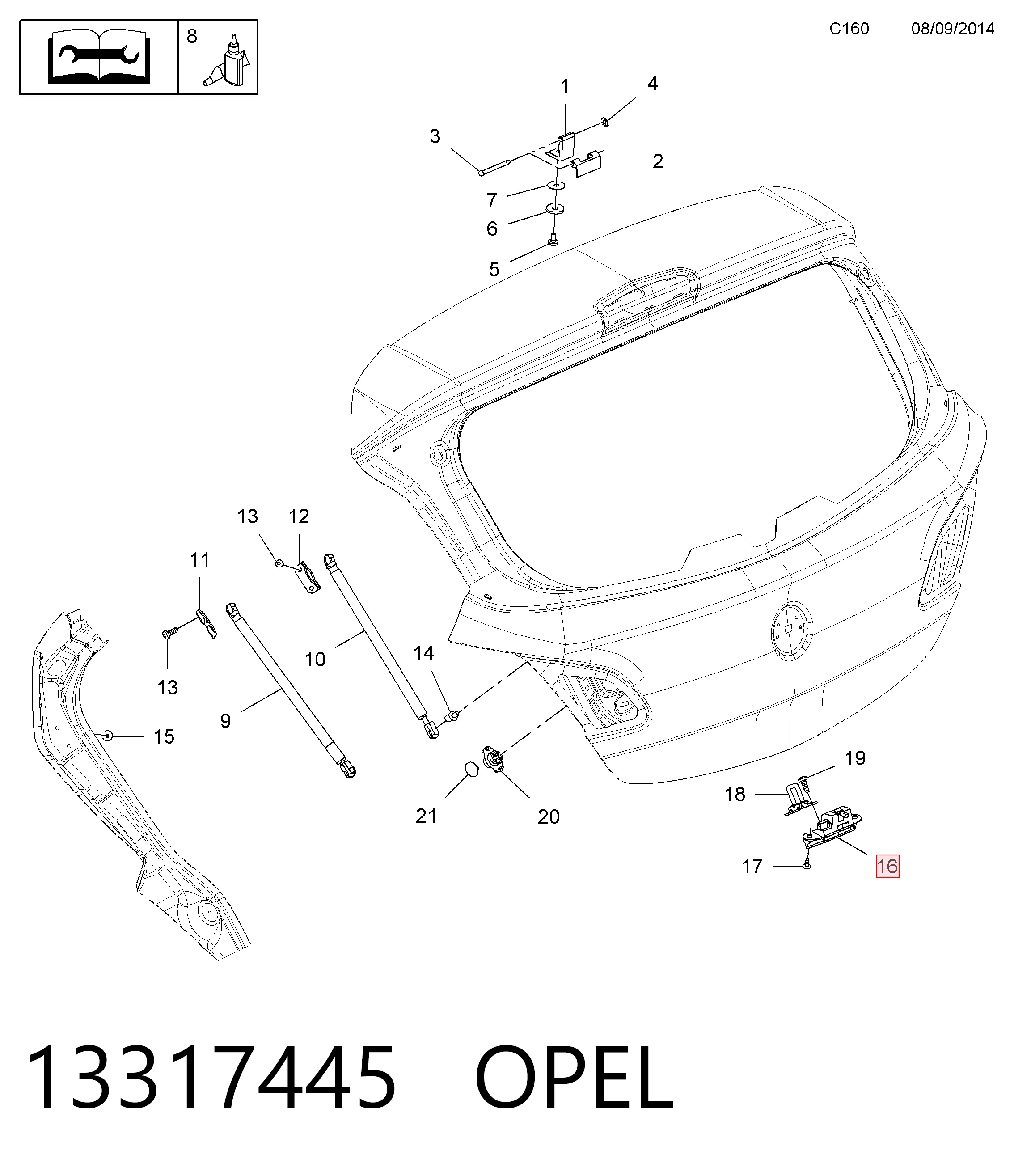 13317445 Opel Fecho de tampa de porta-malas (de 3ª/5ª porta traseira)