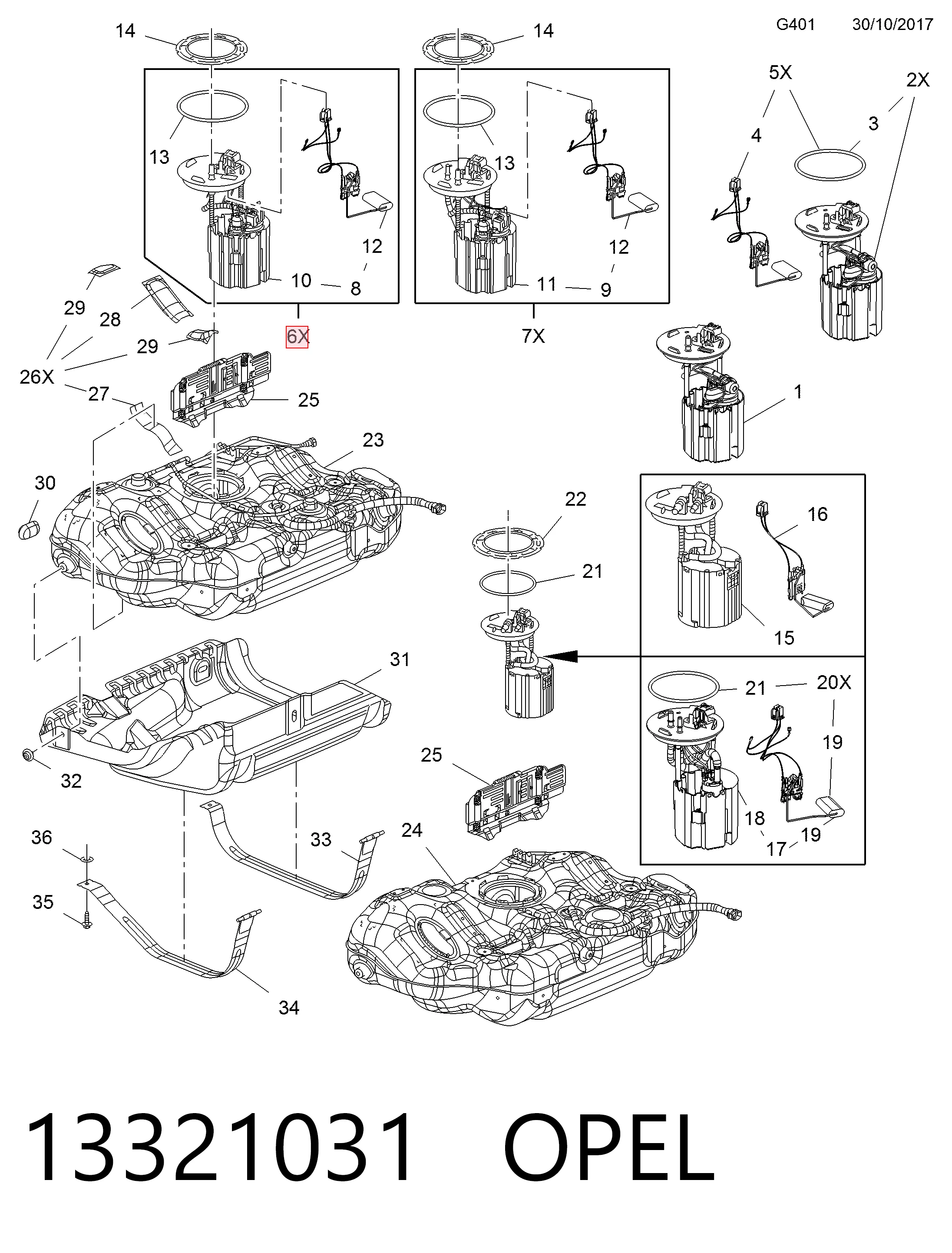 13321031 Opel Módulo de bomba de combustível com sensor do nível de combustível
