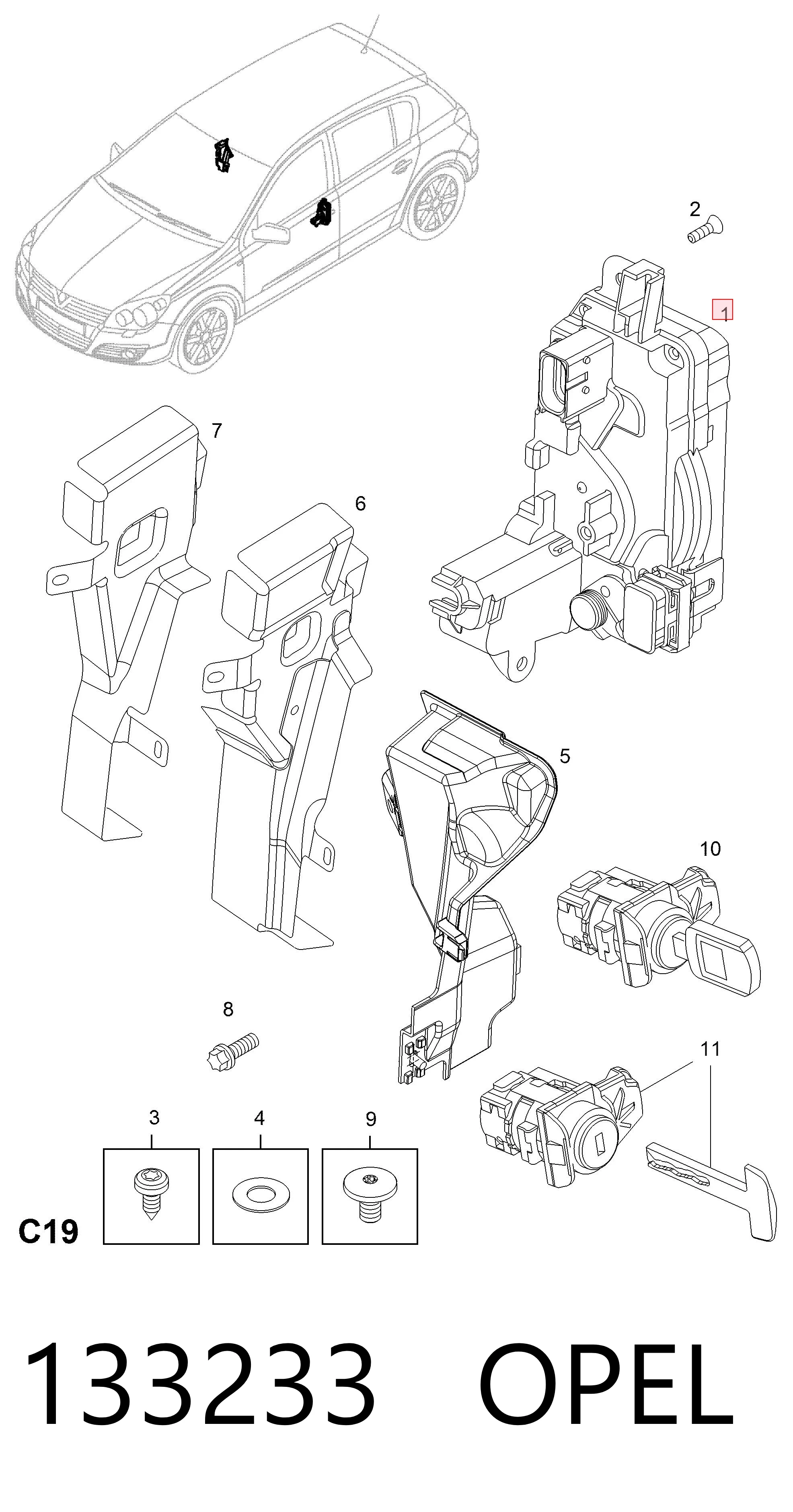 Fecho da porta dianteira esquerda para Opel Astra H TWINTOP L67