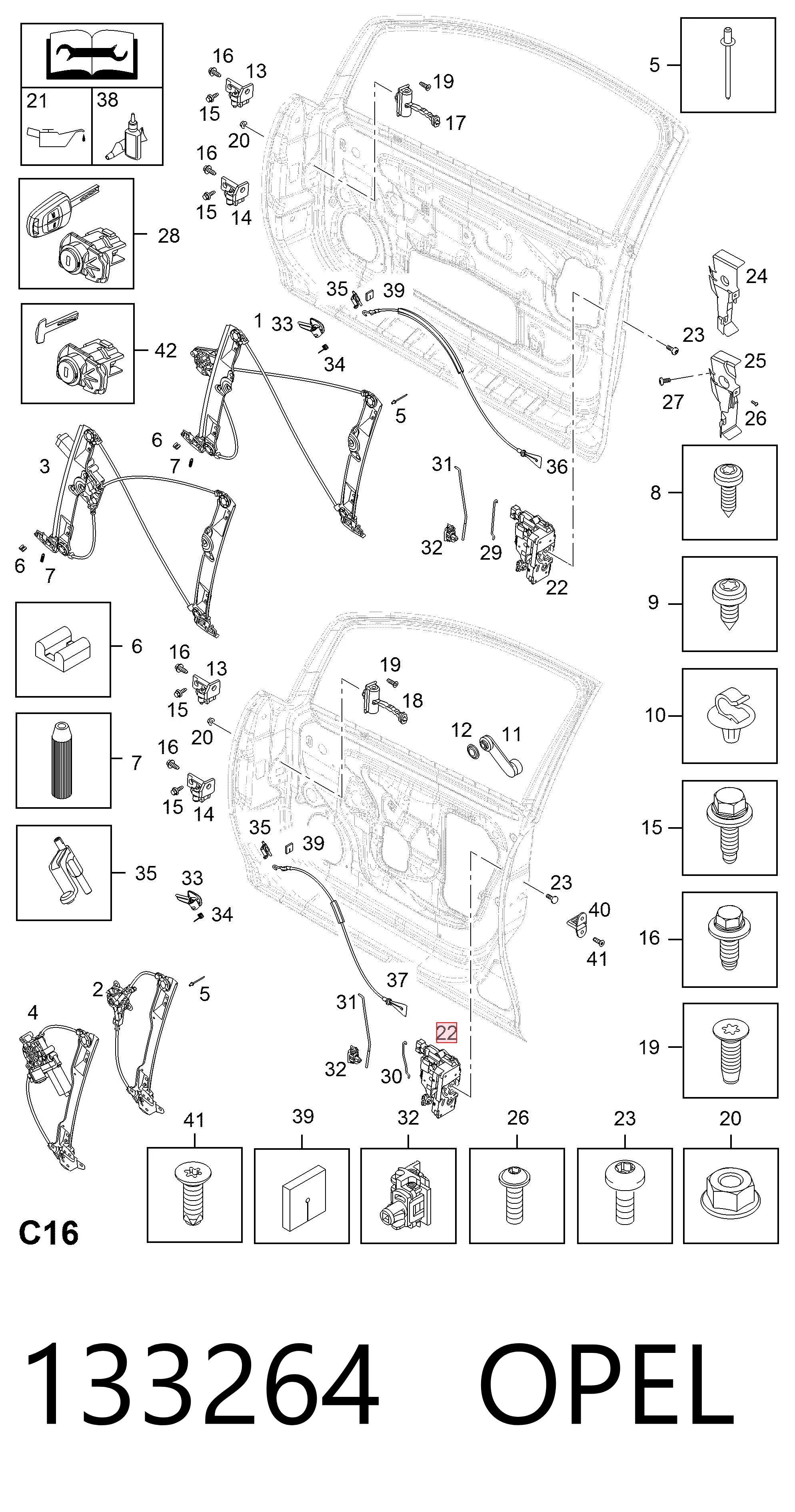 133264 Opel Fecho da porta dianteira direita