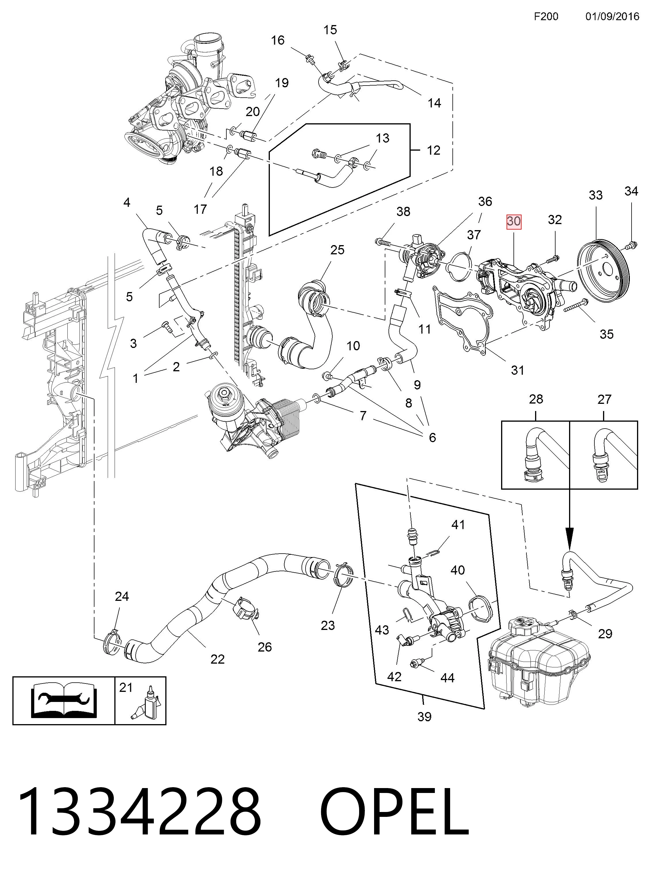 1334228 Opel Bomba de água (bomba) de esfriamento