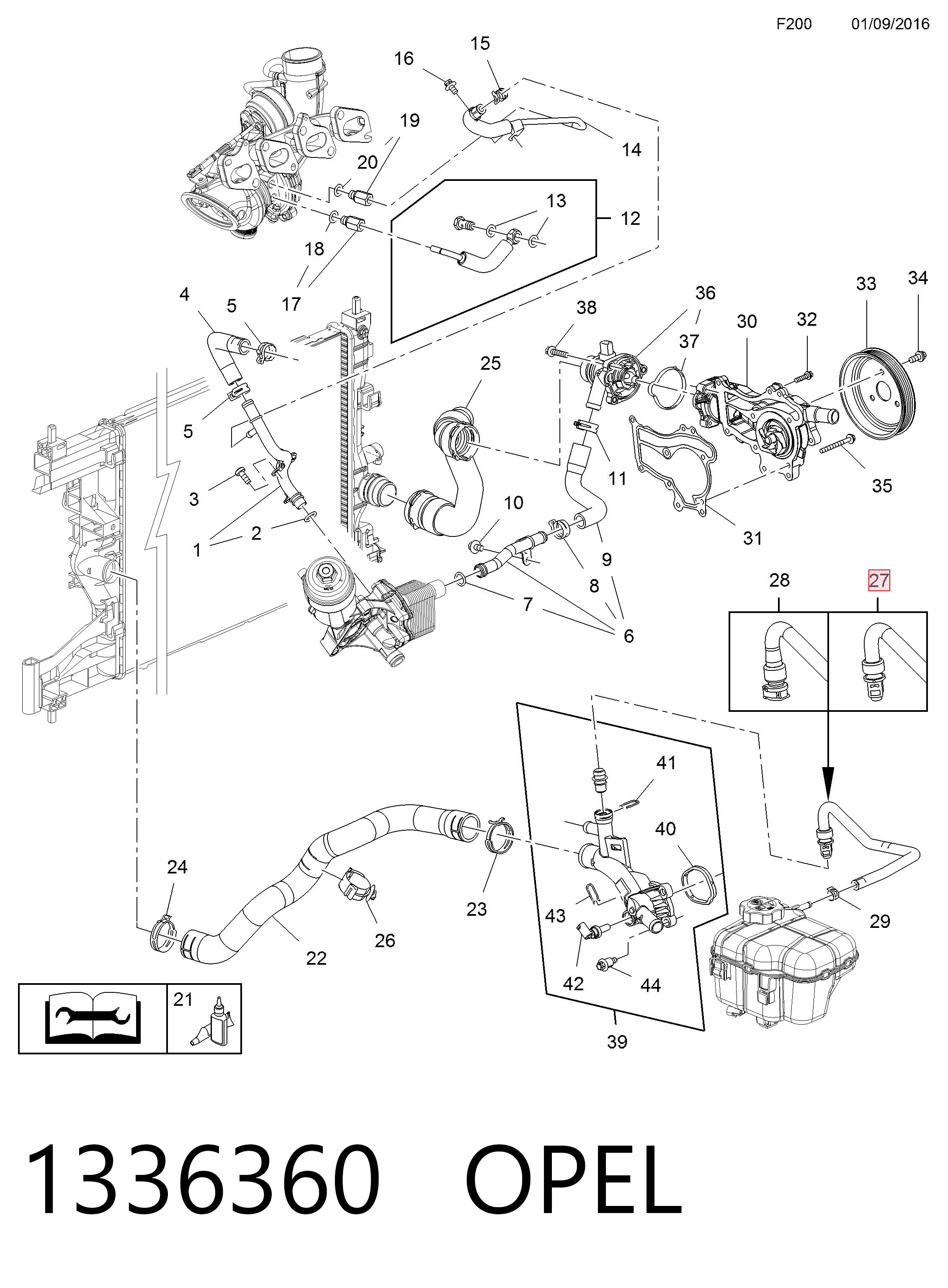 1336360 Opel Mangueira superior do tanque de expansão
