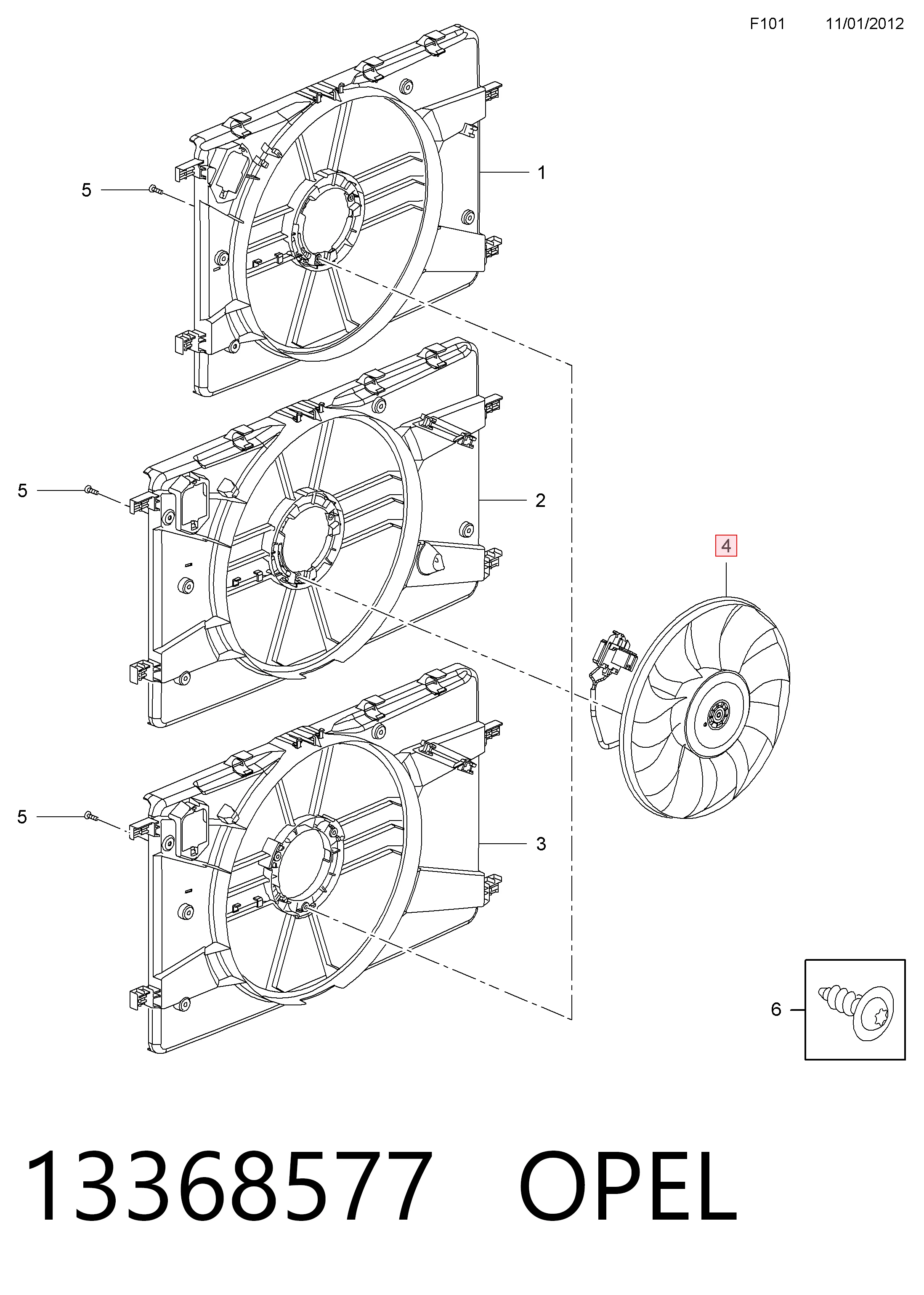 Ventilador elétrico de esfriamento montado (motor + roda de aletas) Opel Zafira C P12